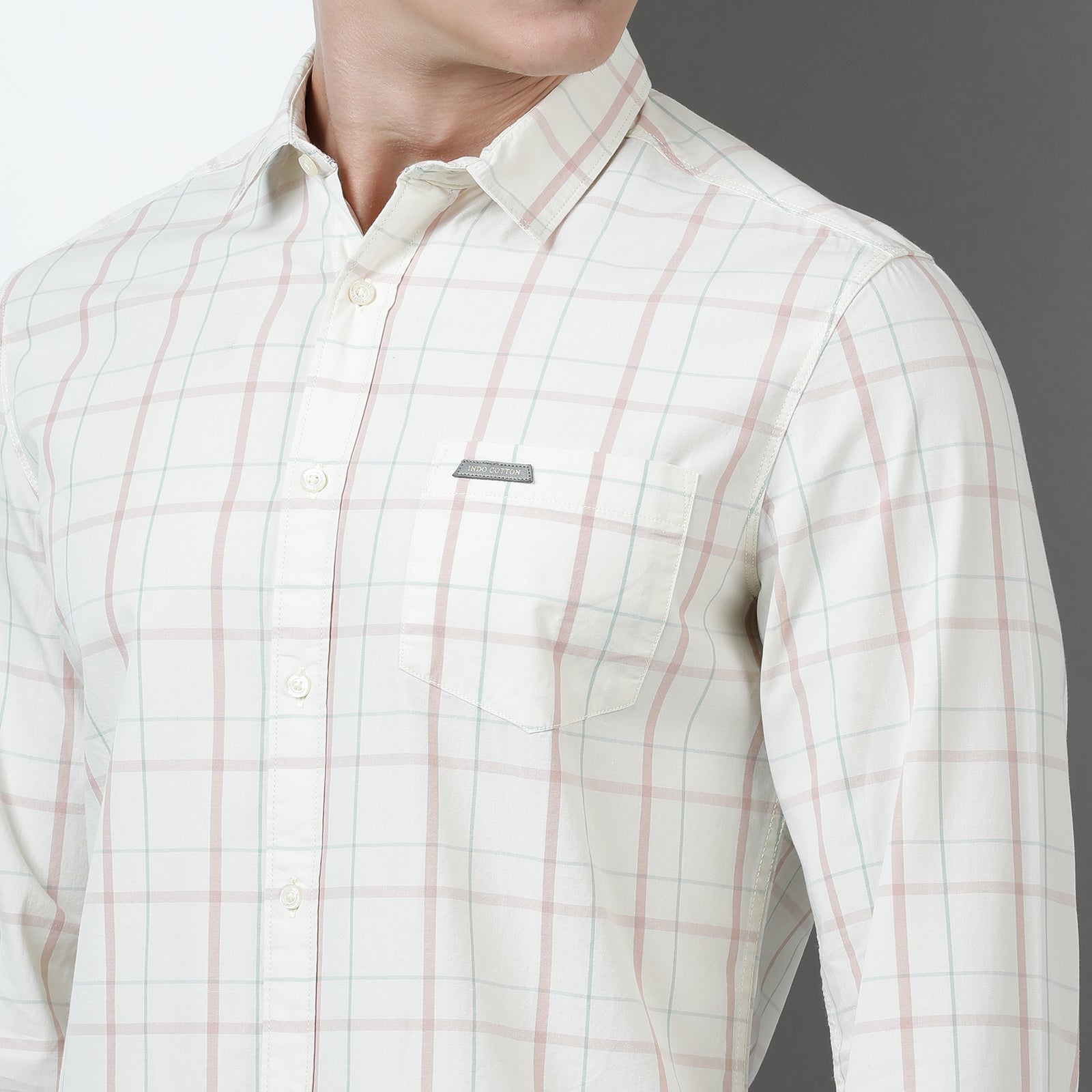 Cream Yarn Dyed Checks Full Sleeve Shirt