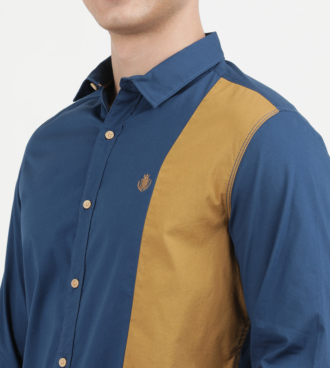 Poseidon Blue and Grit Colored Cut and Sew Full Sleeve Casual Shirt