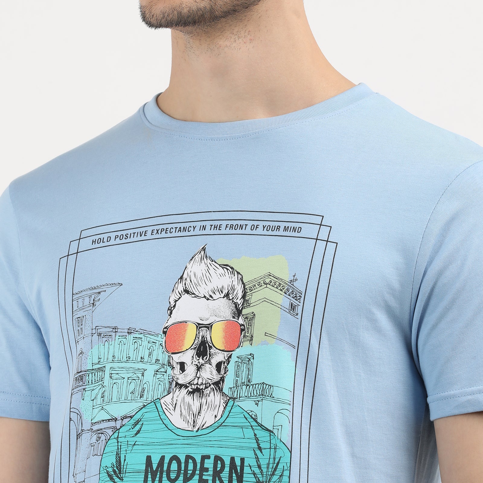 Powder Blue Modern Noise Crew Neck T-Shirt