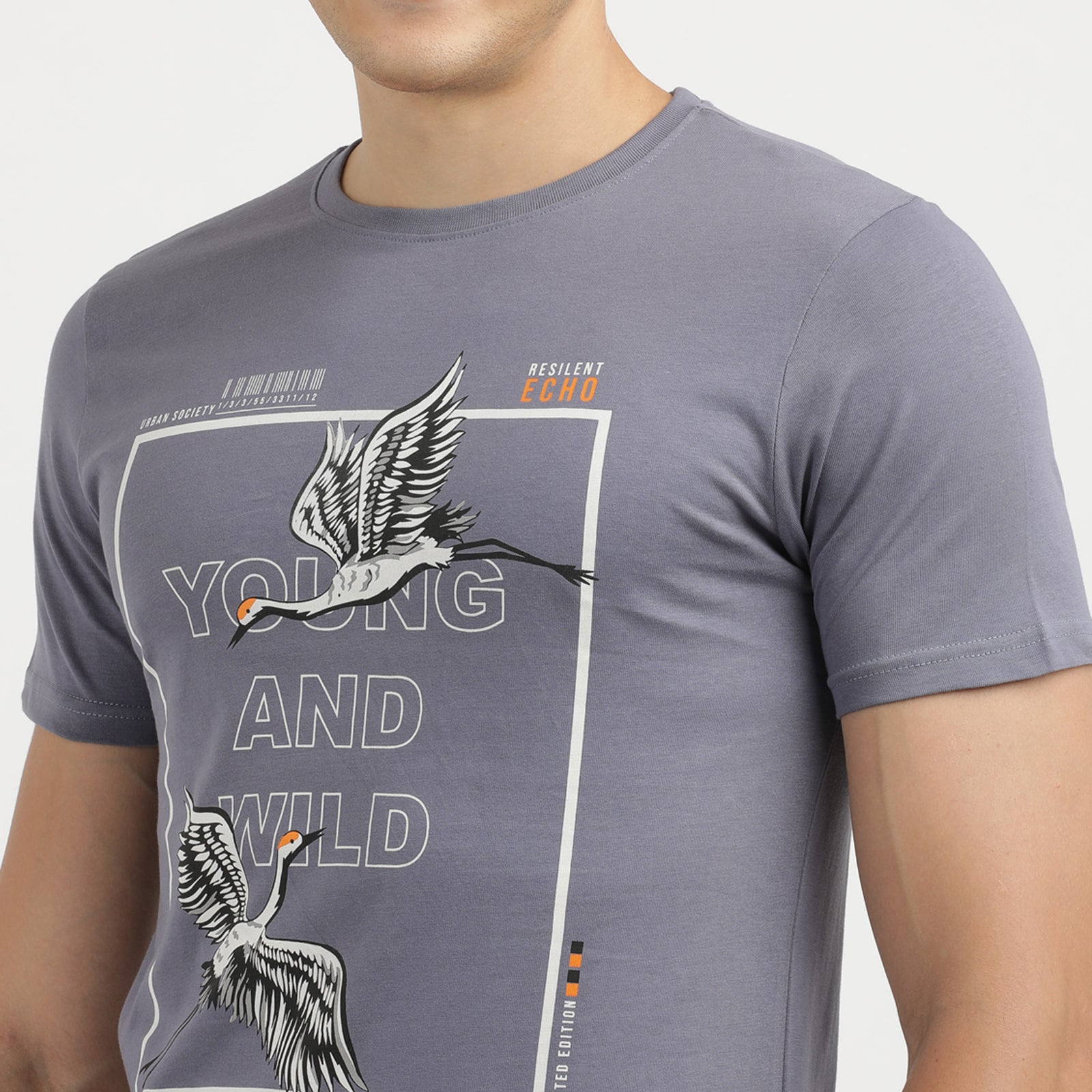 Men's Grisaille Young And Wild  Crew Neck Printed T-Shirt