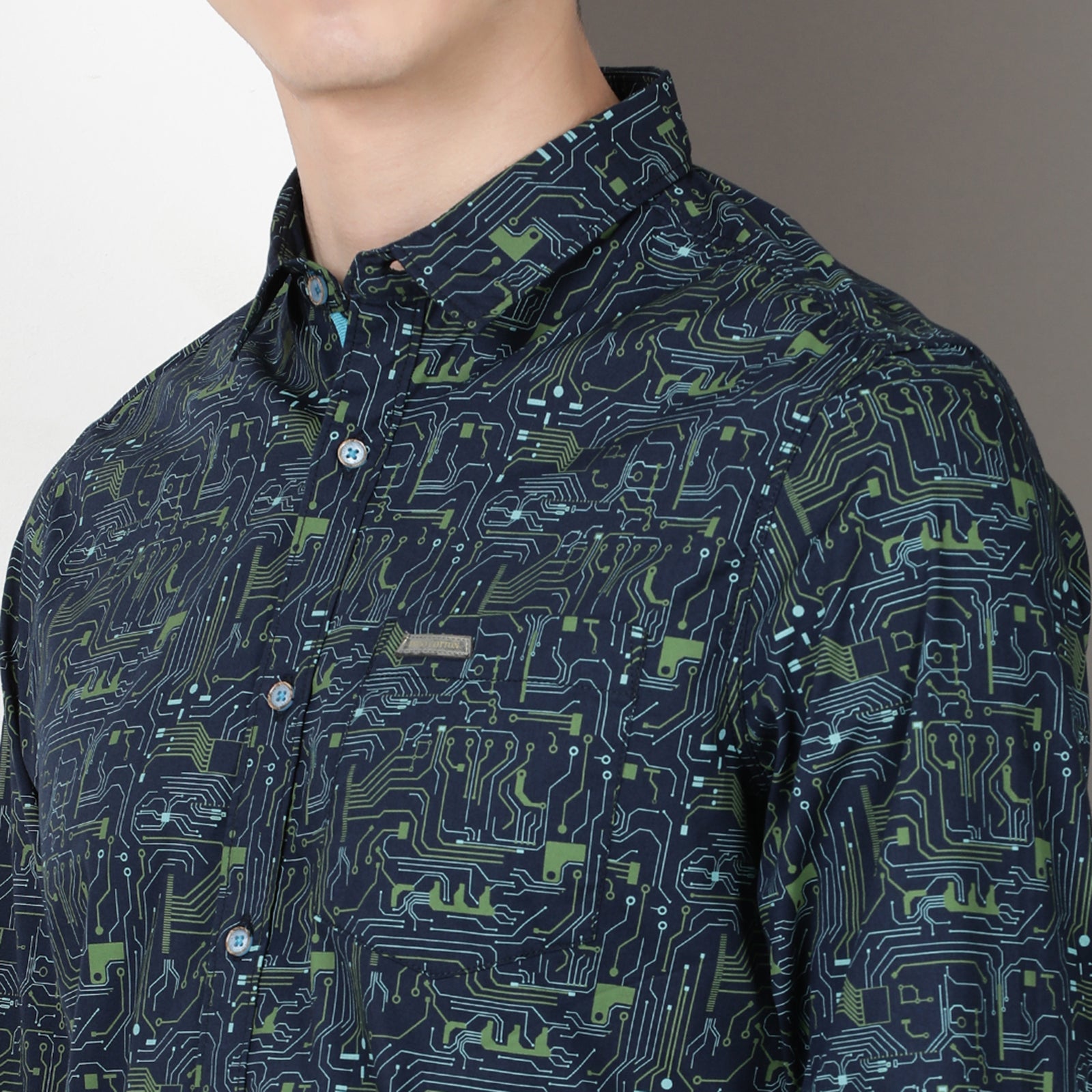 Navy Blue Full Sleeve Printed shirt