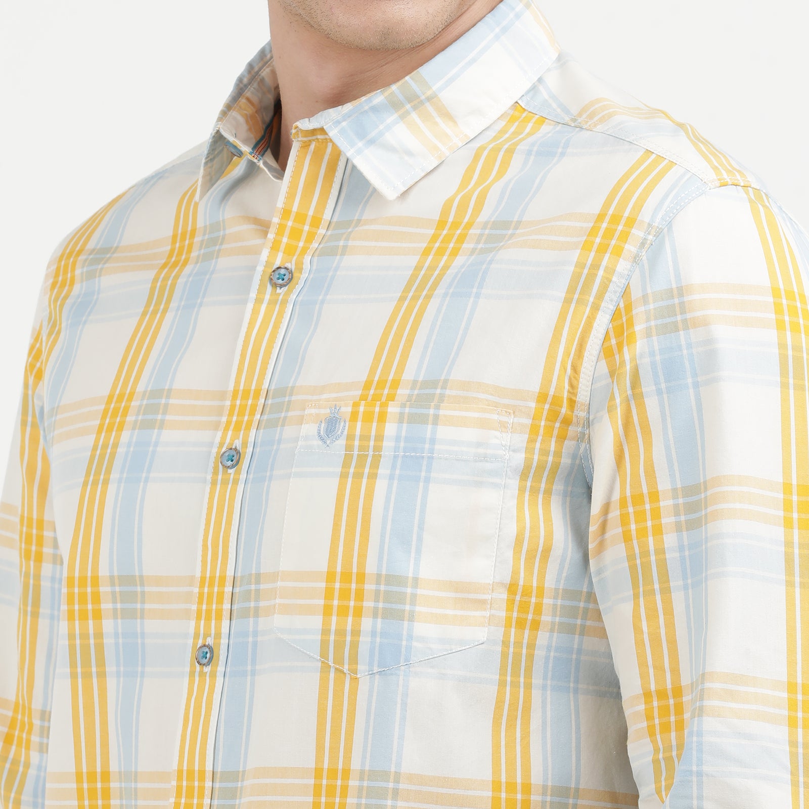 Men's  Yellow and Light Blue Plaid Button Down Shirt