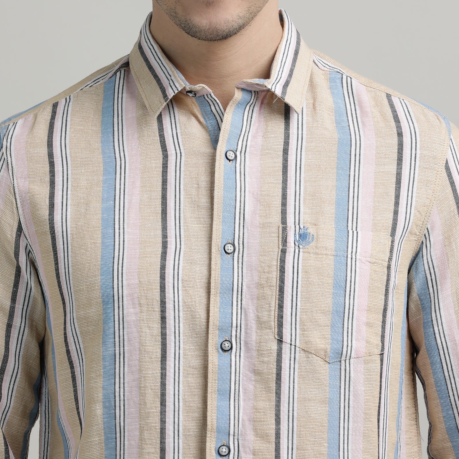 Beige Striped Full Sleeve Shirt