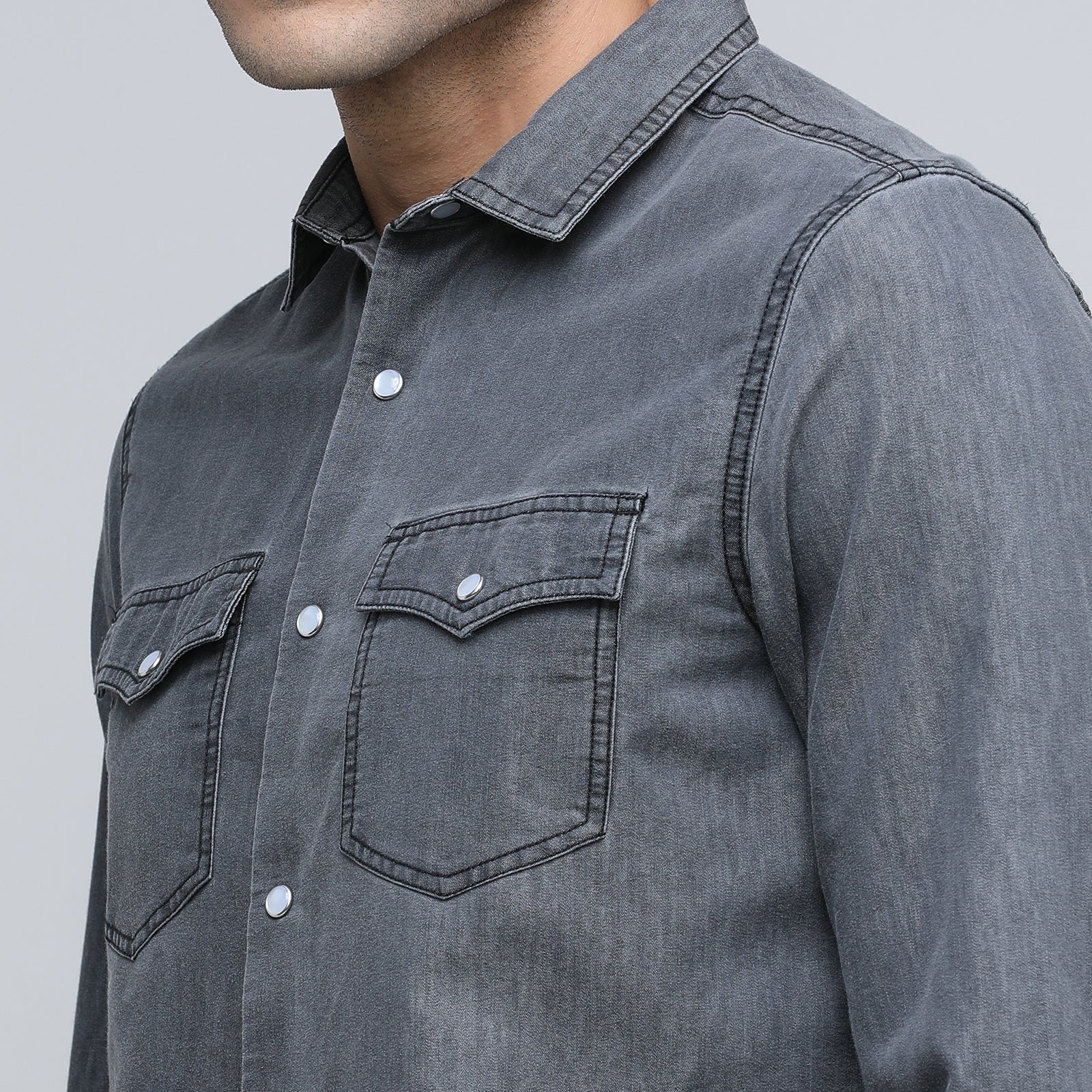 Indo Cotton Men's Denim Printed Full Sleeve Shirt