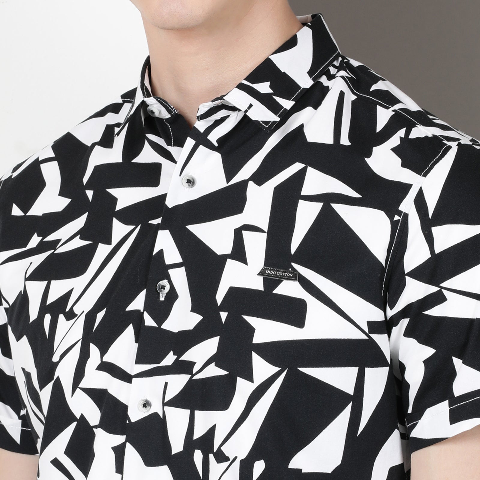 Black & White Geometrical Print Half Sleeve Shirt