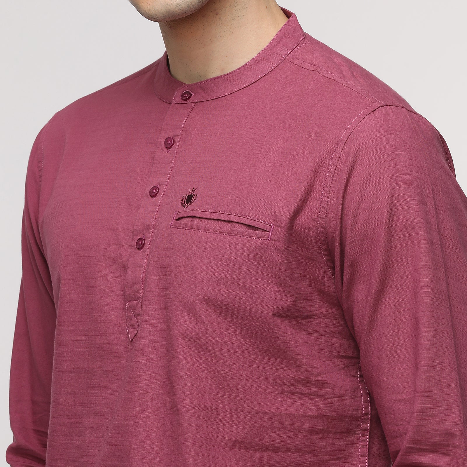 Men's Damson Solid Full Sleeve Short Kurthi