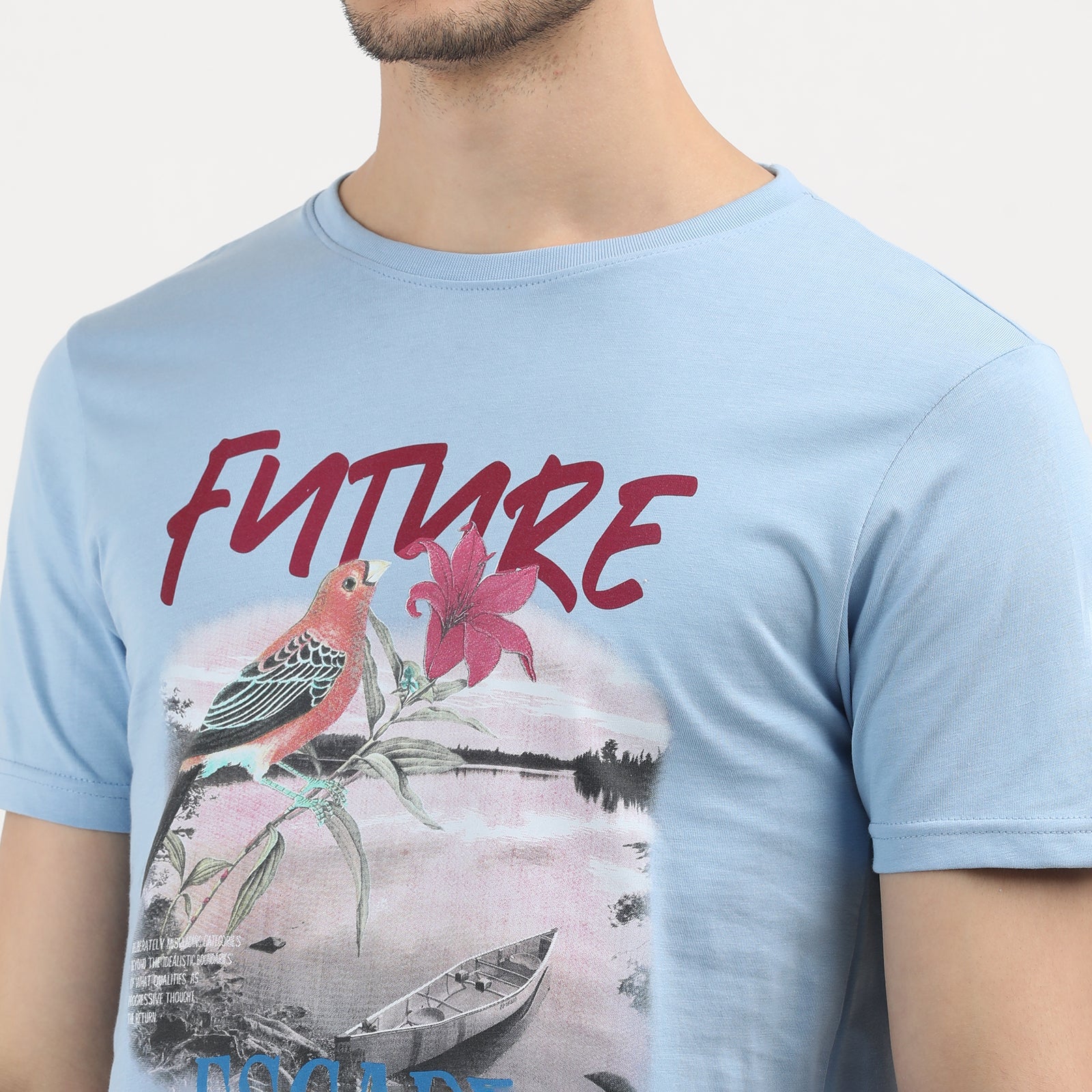 Powder Blue Future Escape Adventure Print T-Shirt