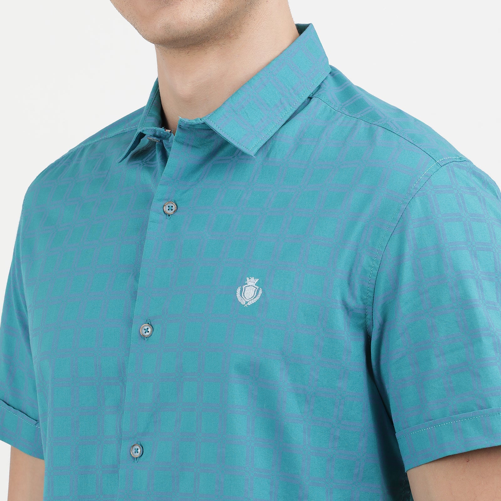 Men's Classic Short Sleeve Teal Button-Up Shirt