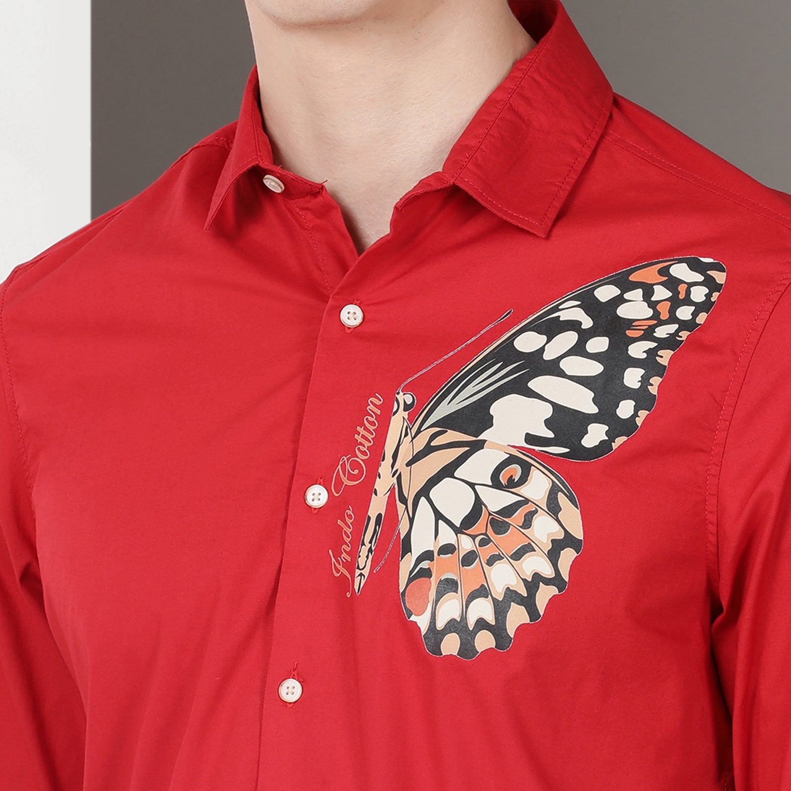 Red Solid Printed Full Sleeve Shirt