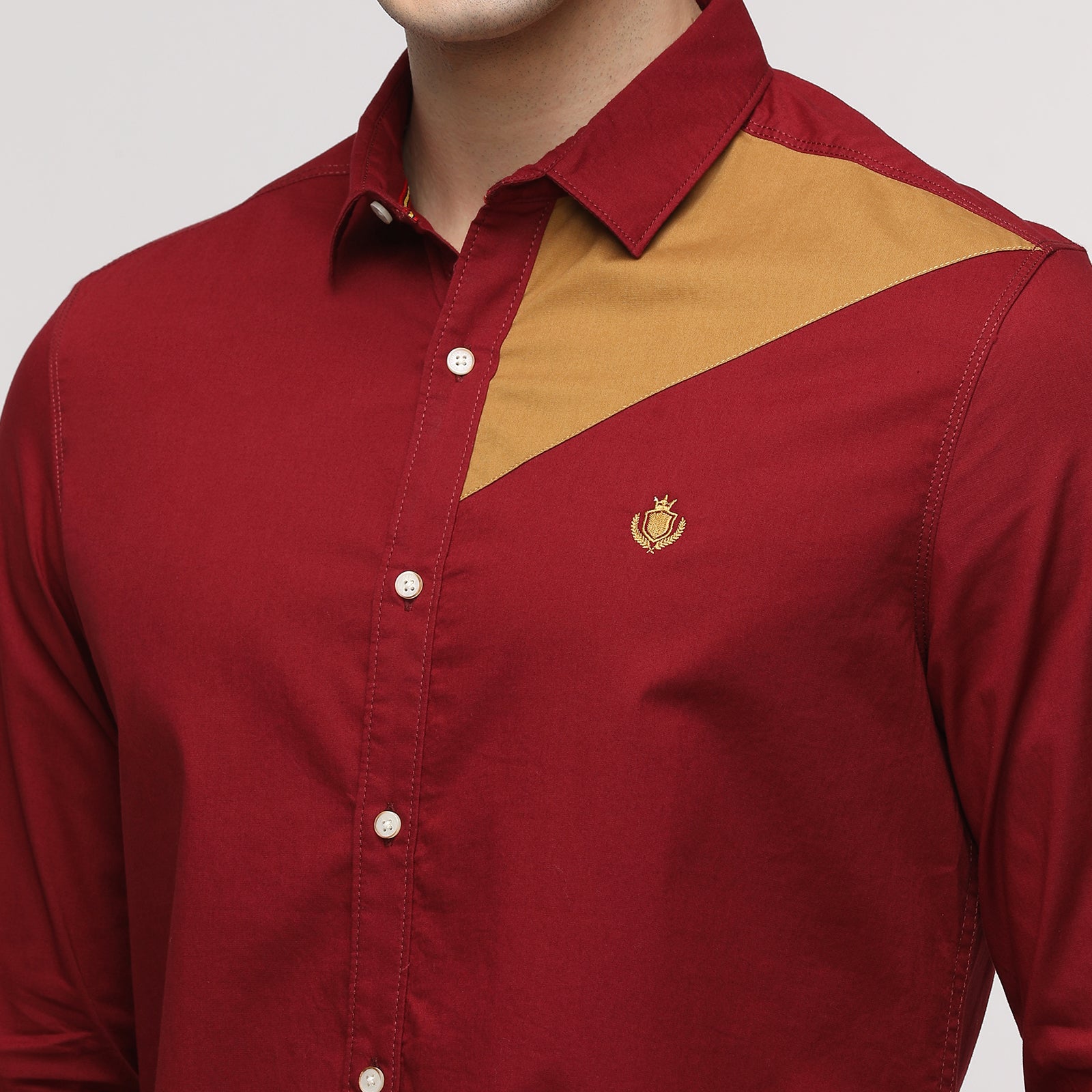 Tibetan Red & Grit Color Solid Block Men's Full Sleeve Casual Shirt