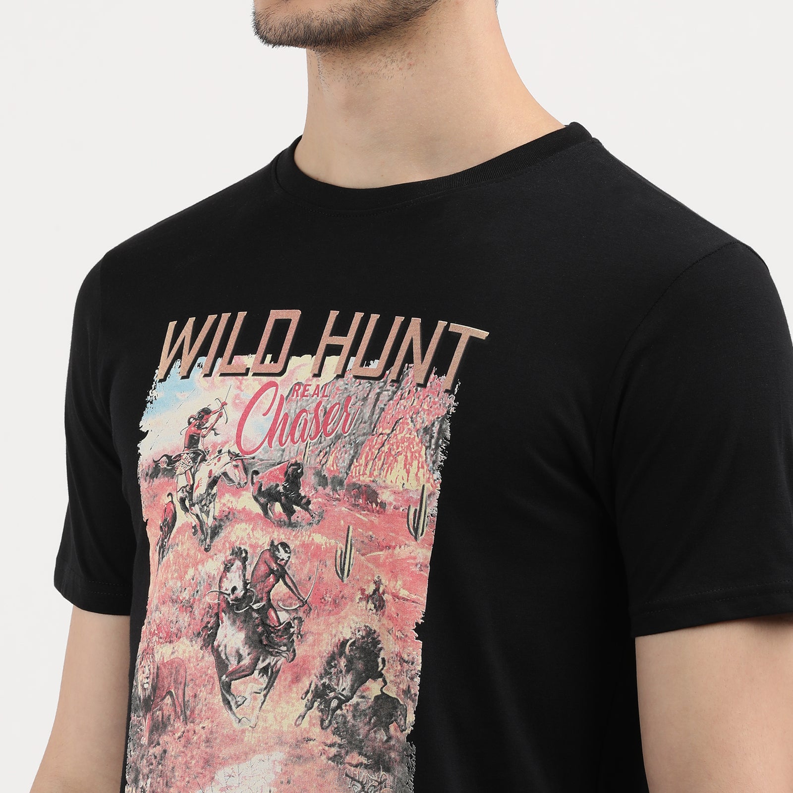 Jet-Black-Wild-Hunt-Chase-Graphic-Print-T-Shirt