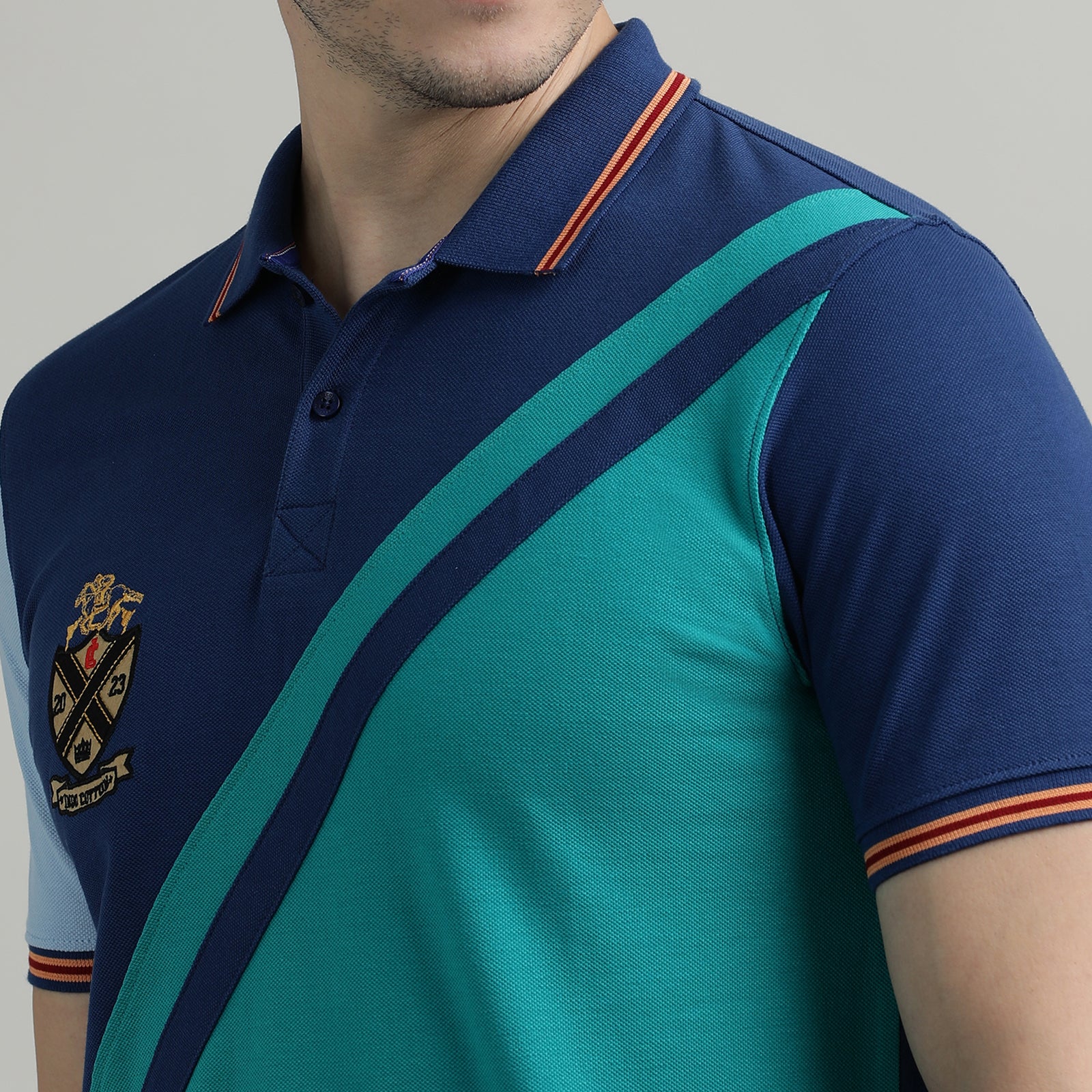 Polo T-Shirt Navy and Blue Grass Cut and Sew