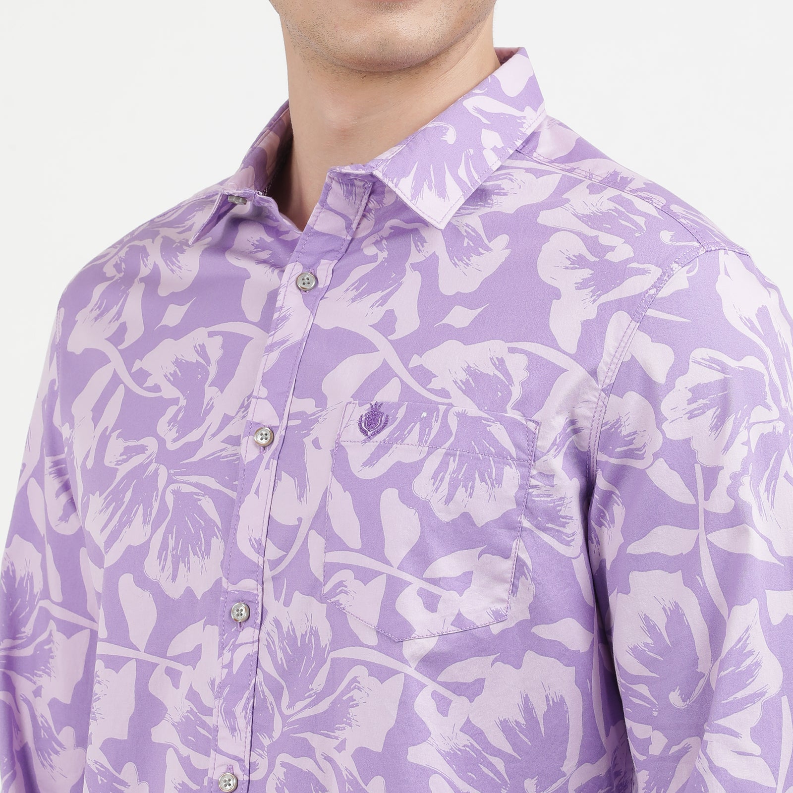 Men's Lilac Floral Print Long Sleeve Shirt