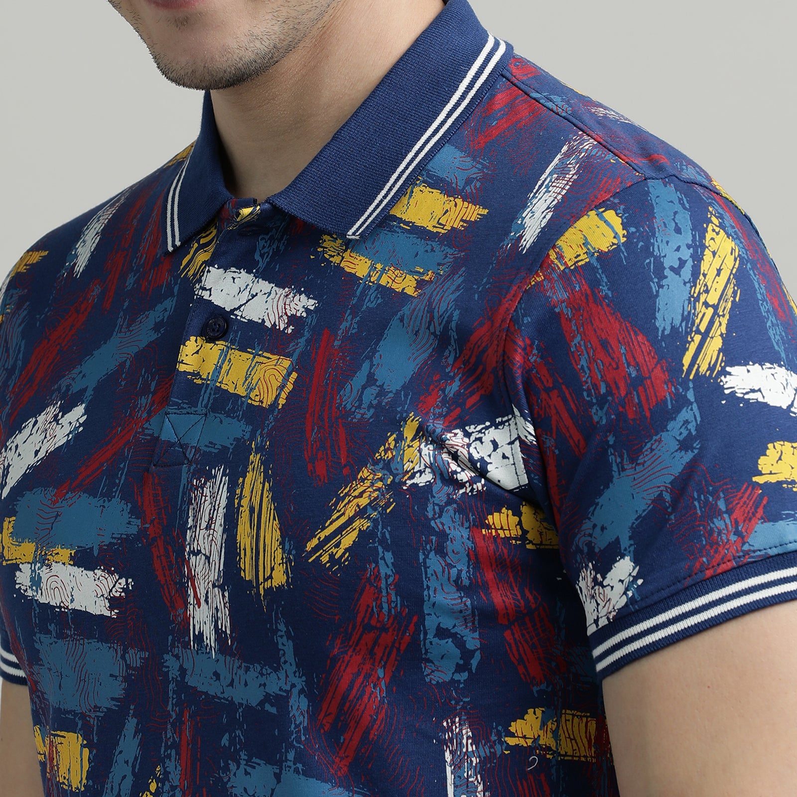 All Over Print Navy Peony Polo T-Shirt