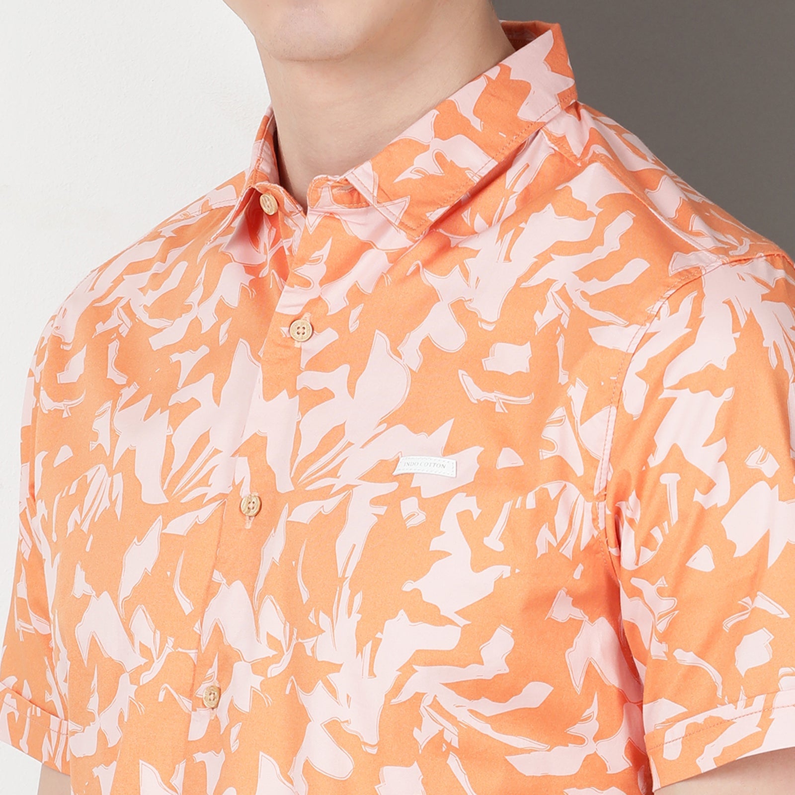 Orange Half Sleeve Floral Printed Shirt