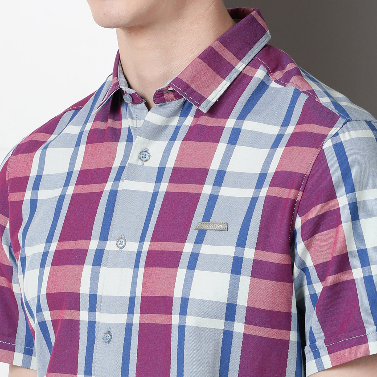 Purple & Blue Half Sleeve Checks Shirt