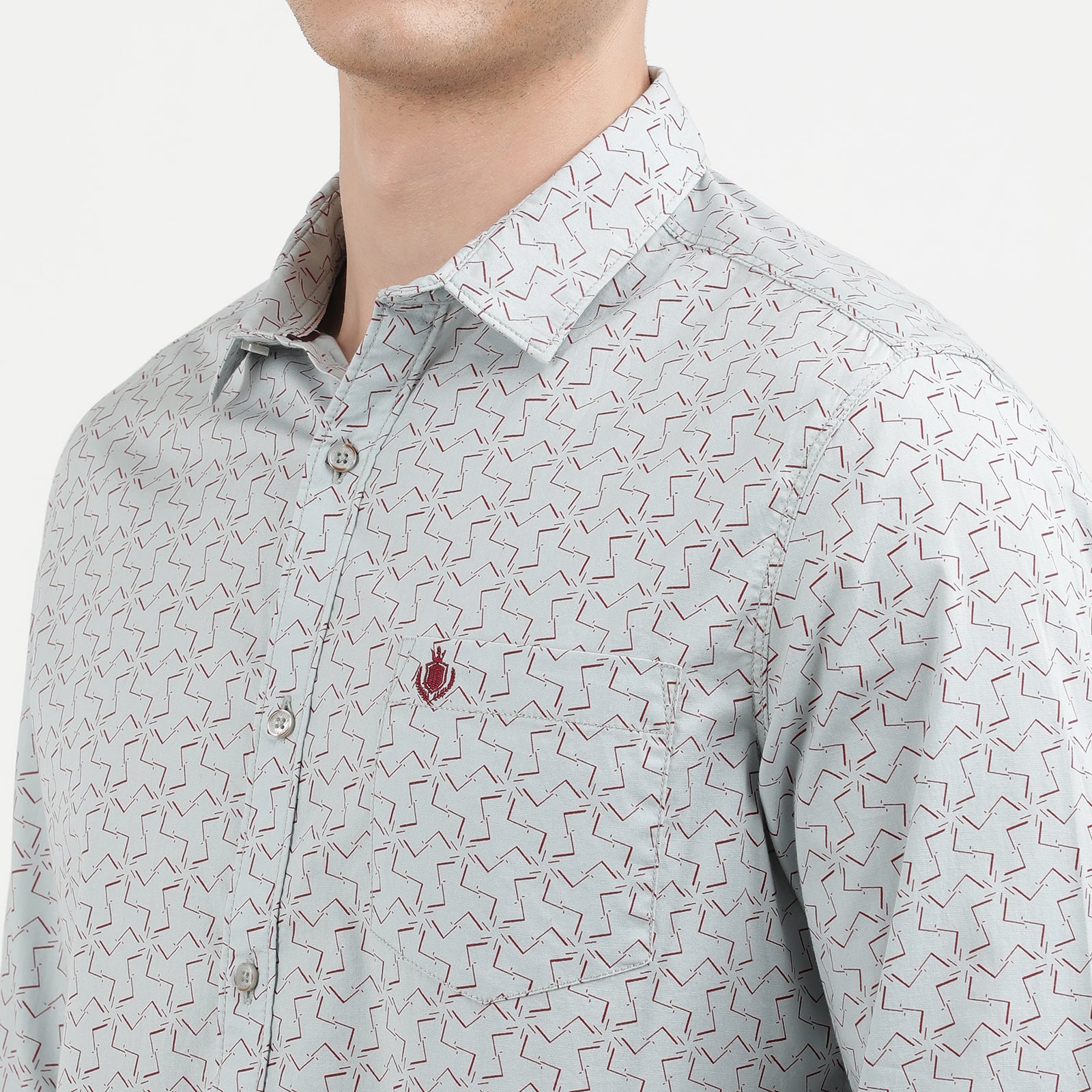 Men's Grey Geometric Print Long Sleeve Shirt