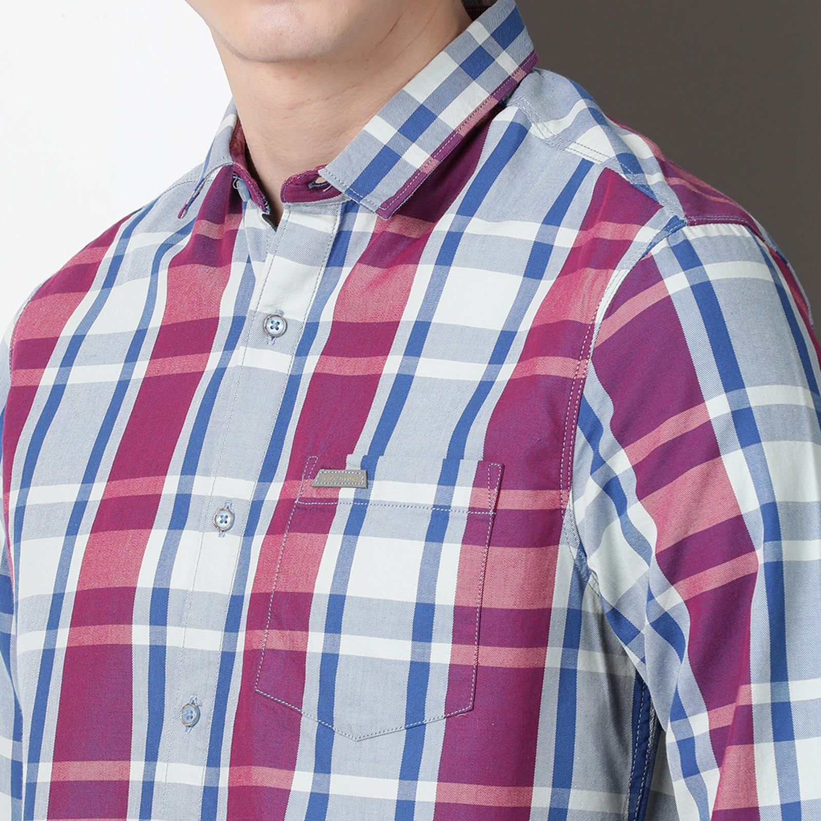 Purple & Blue Full Sleeve Checks Shirt