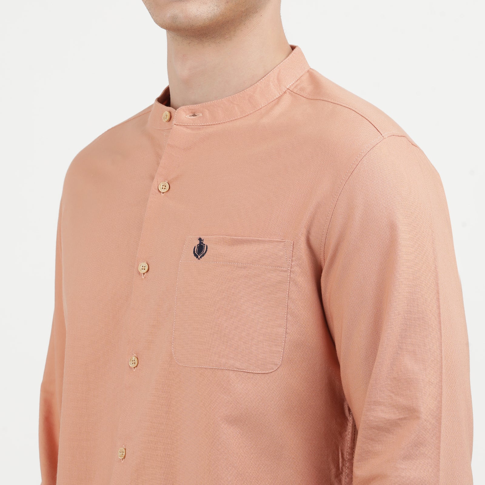 Clay Colored Mandarin Collar Full Sleeve Shirt