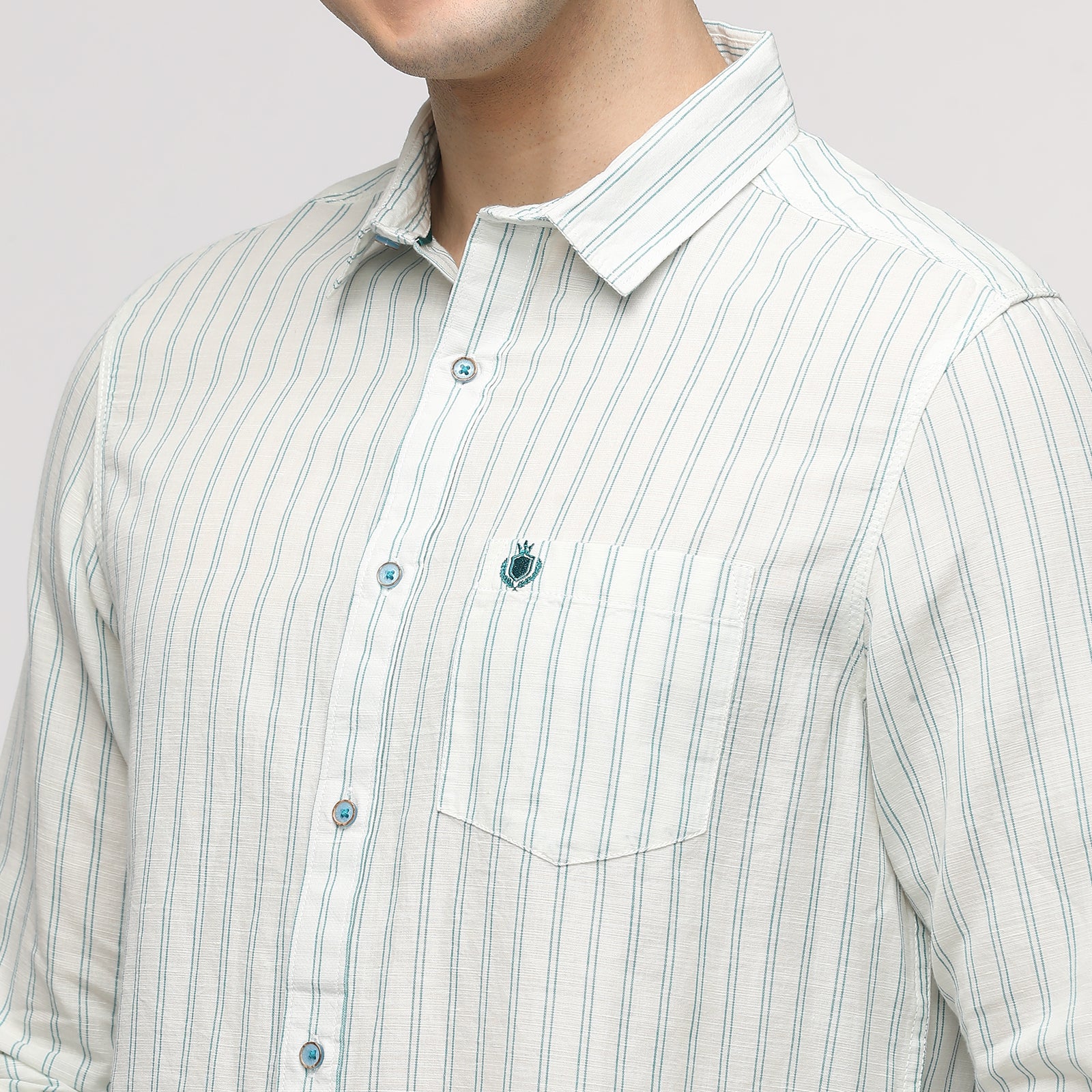 Men's Striped Regular Fit Shirt With Patch Pocket