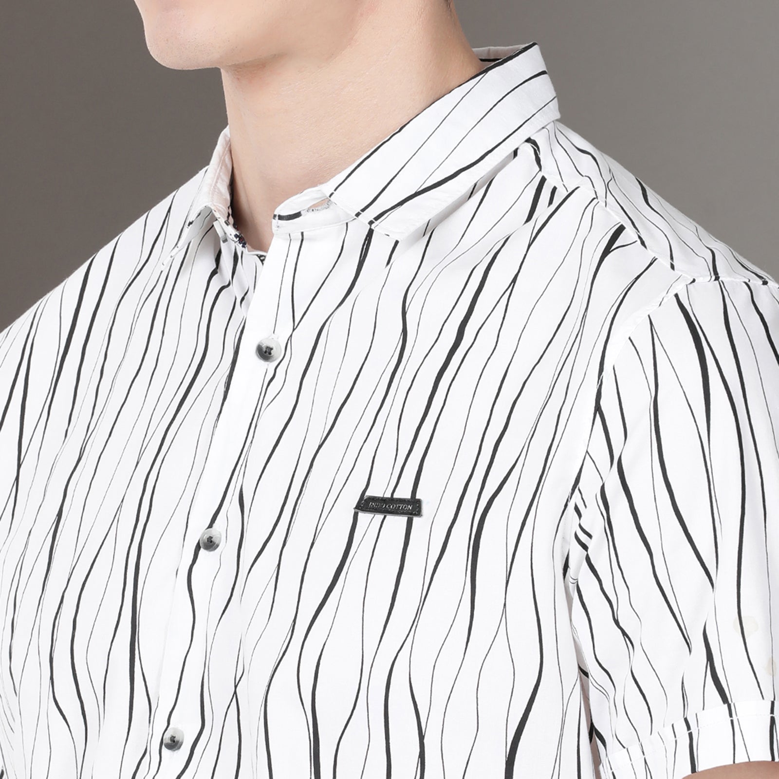 White & Black Strip Half Sleeve Shirt