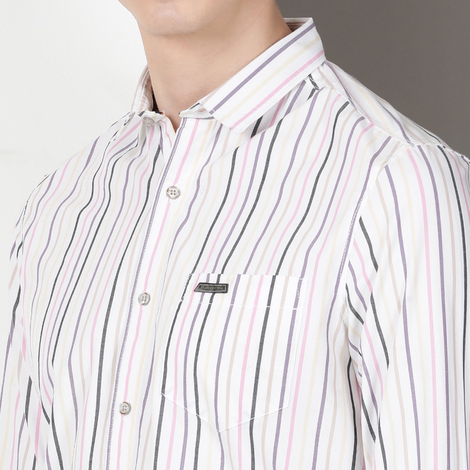 White Full Sleeve Striped Shirt