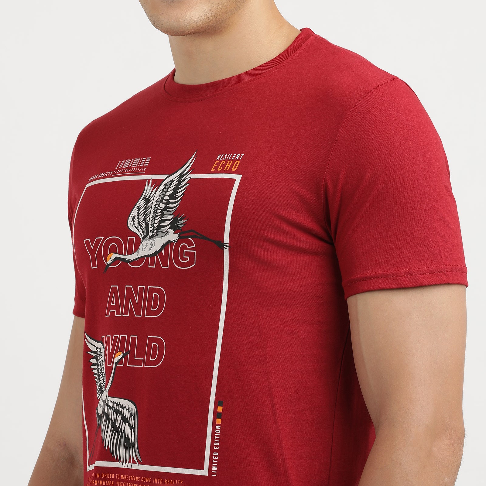 Men's Rio Red Young And Wild Round Neck Printed T-Shirt