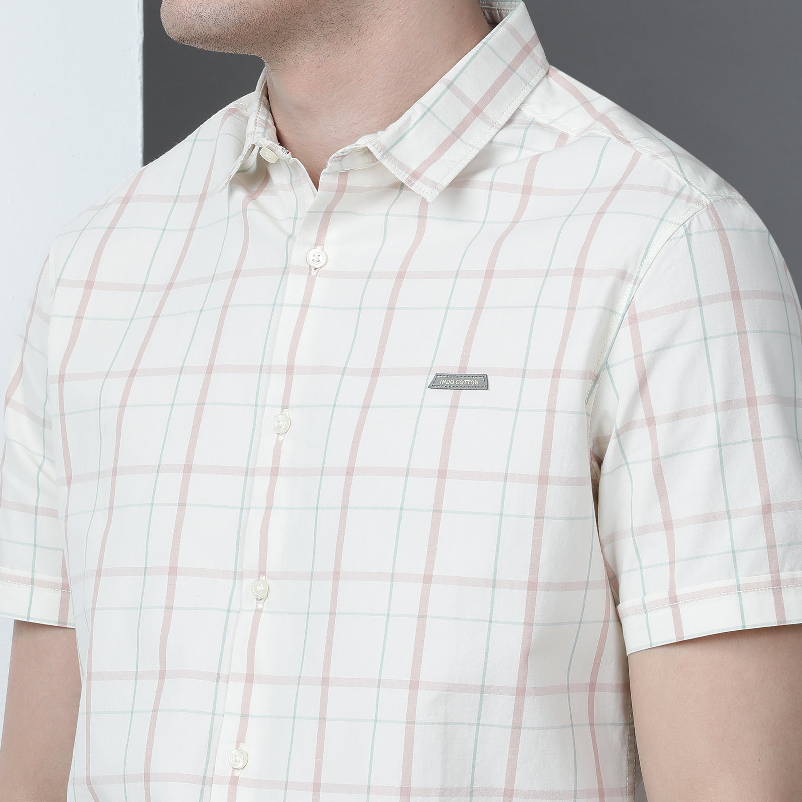 Cream Checks Yarn Dyed Half Sleeve Shirt