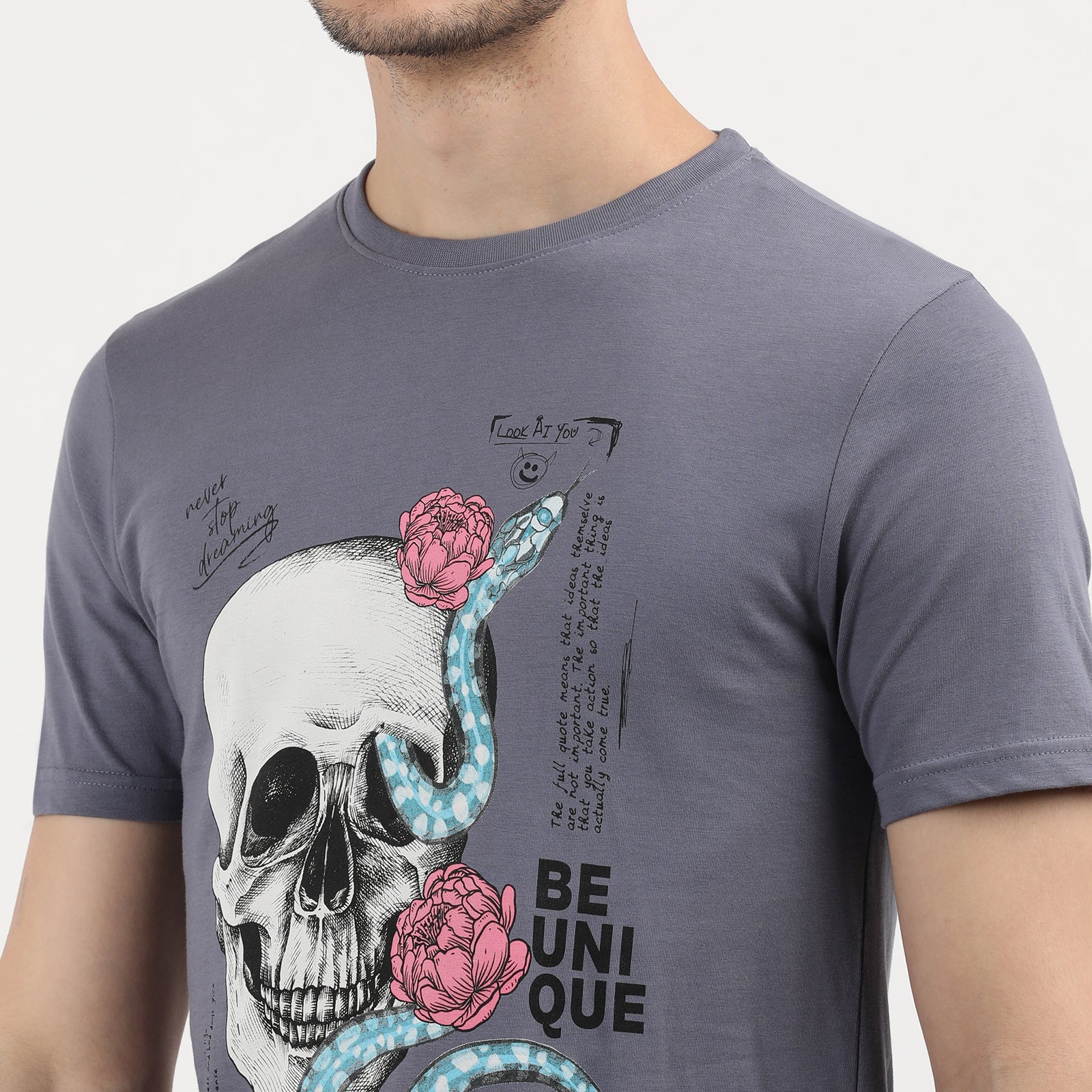 Grisaille Everything is Temporary Skull Print Round Neck T-Shirt