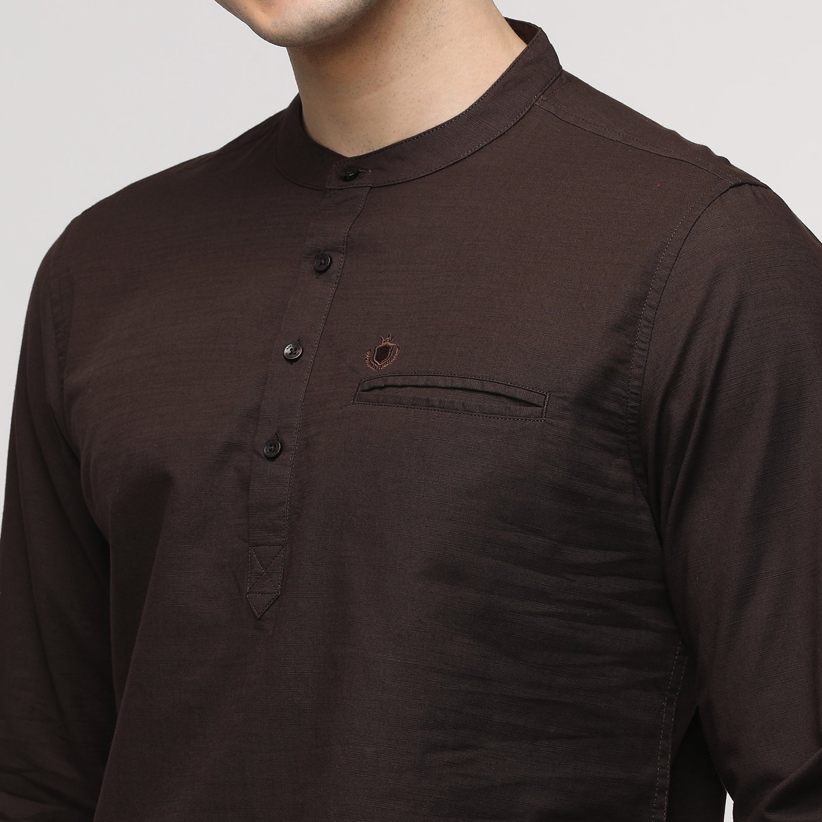 Men's Coffee Solid Full Sleeve Short Kurthi