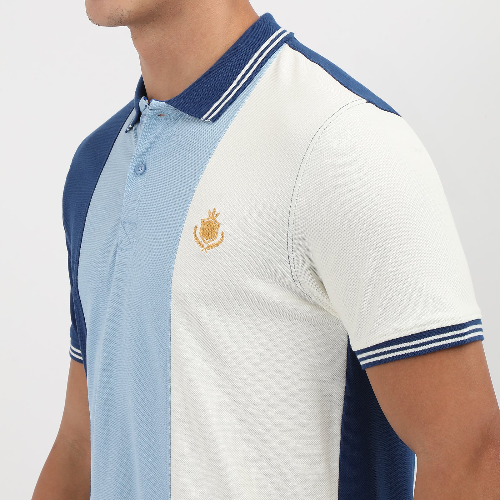 Navy/Powder Blue Men's solid Polo Neck T-shirt