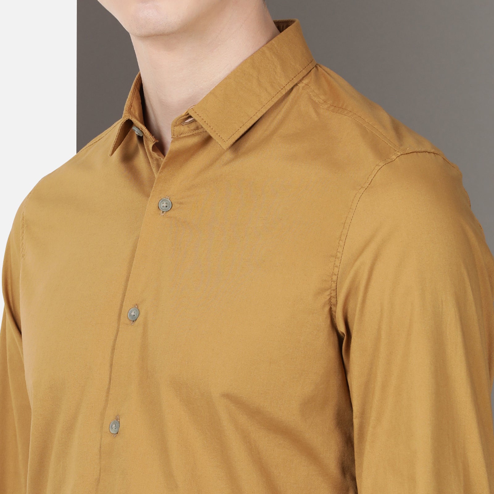 Mustard Solid Printed Full Sleeve Shirt