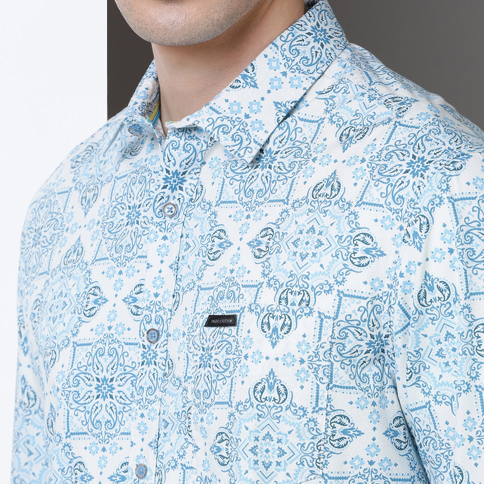 Teal & Blue Printed Full Sleeve Shirt