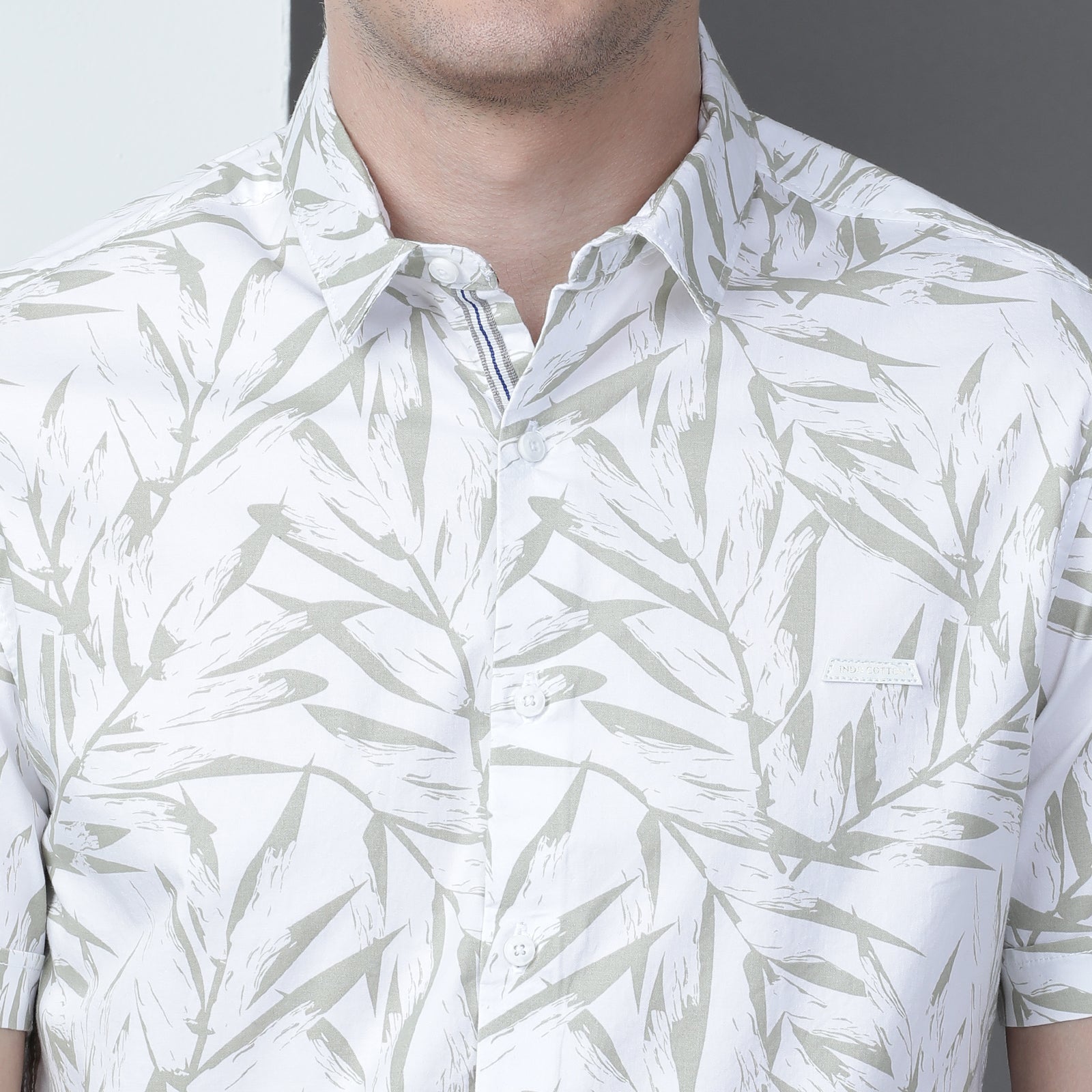 White & Green Printed Half Sleeve Shirt