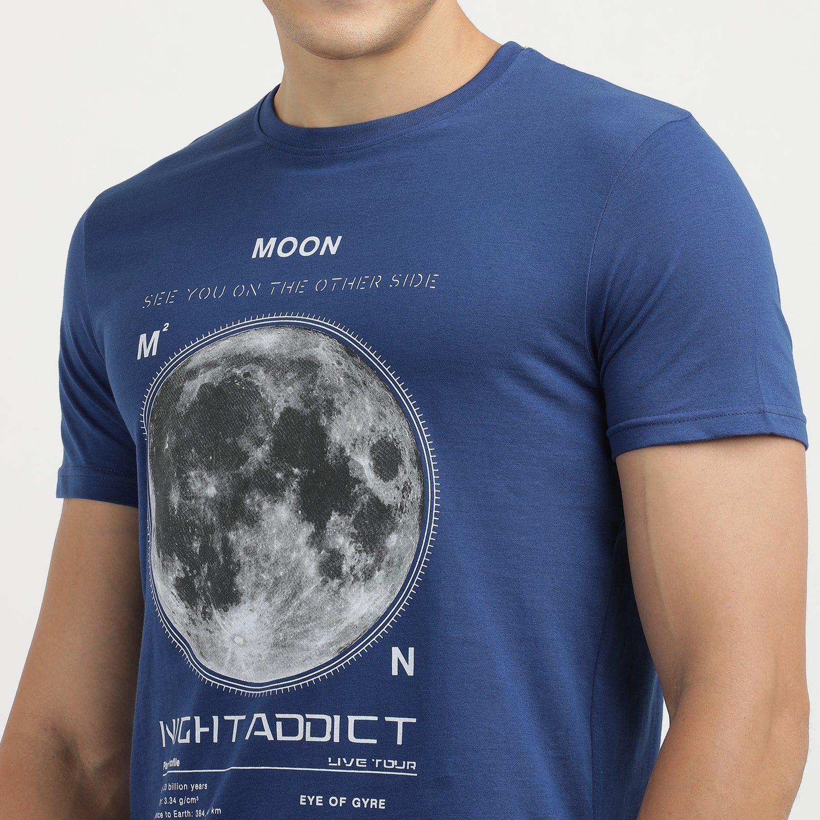 Men's Navy Poeny  Night Addict Graphic Print  Crew Neck T-Shirt