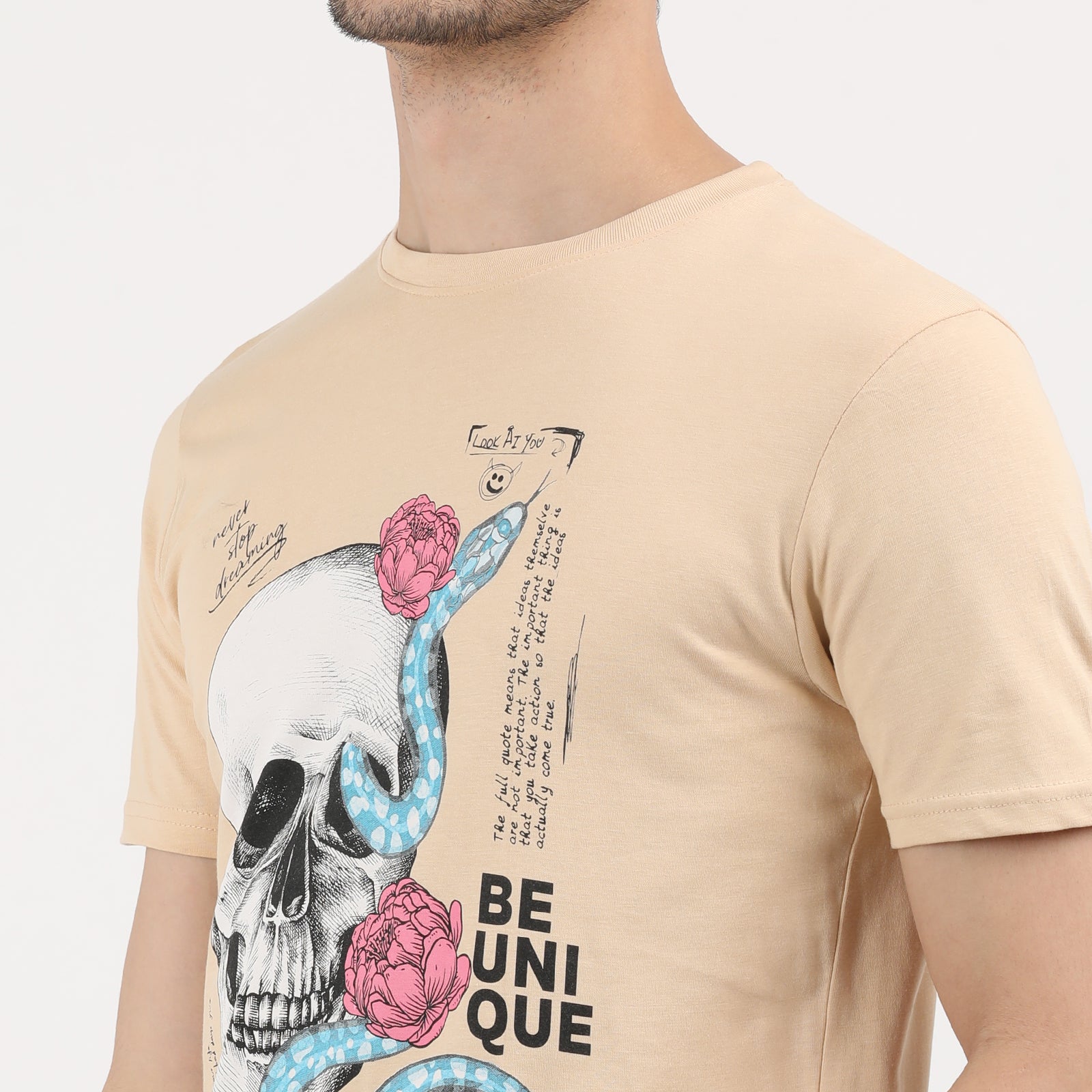 Honey Peach Everything is Temporary Skull Print Round Neck T-Shirt