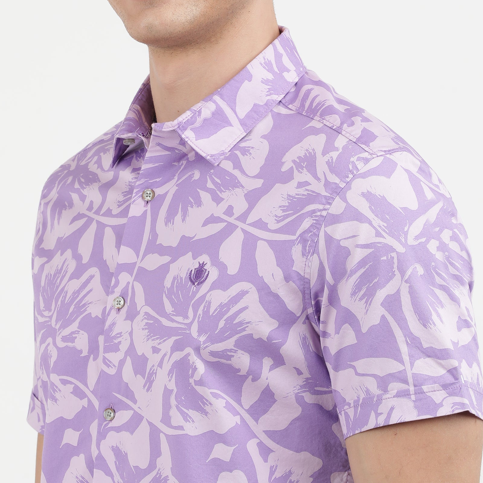 Men's Lilac Floral Print Short Sleeve Shirt