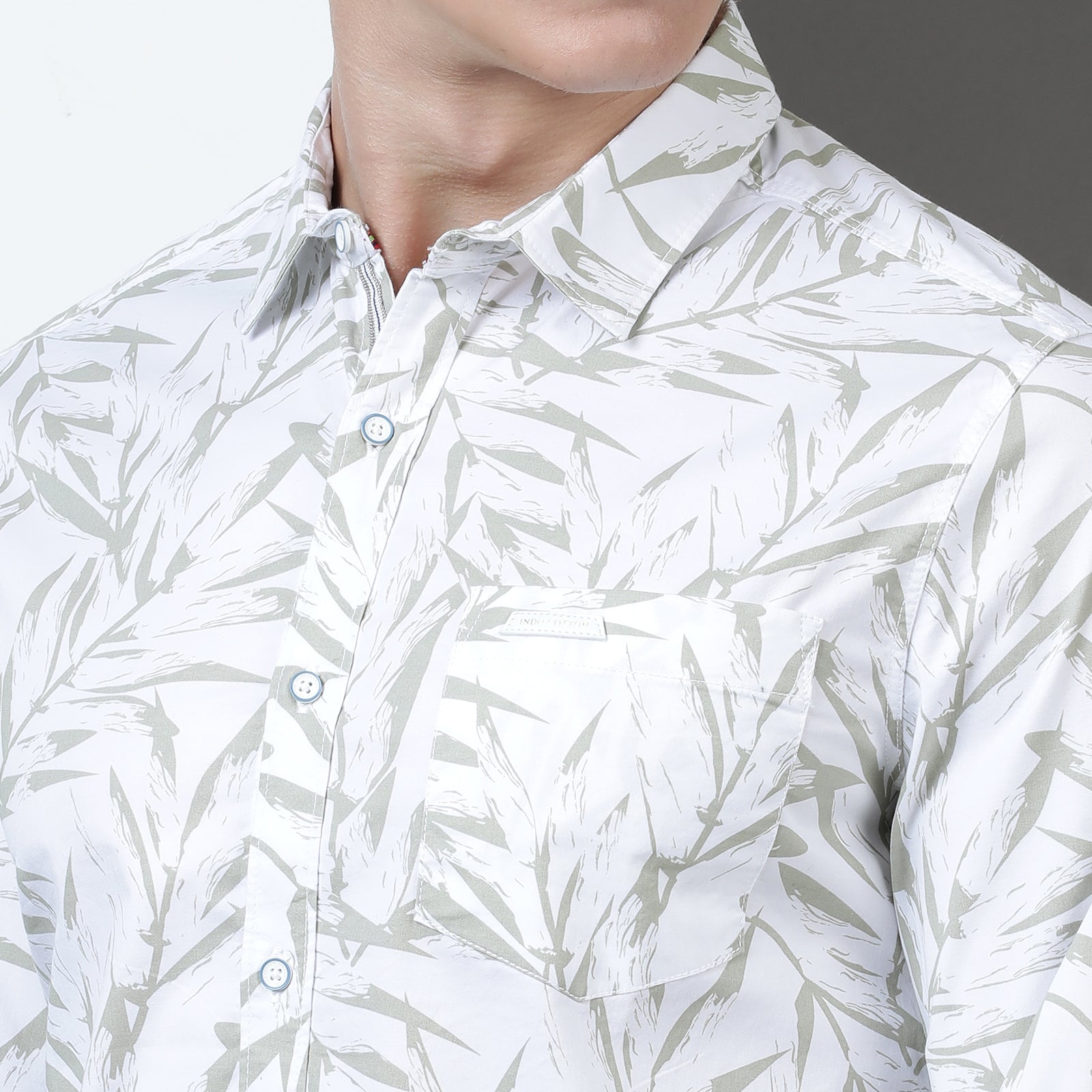 White & Green Printed Full Sleeve Shirt