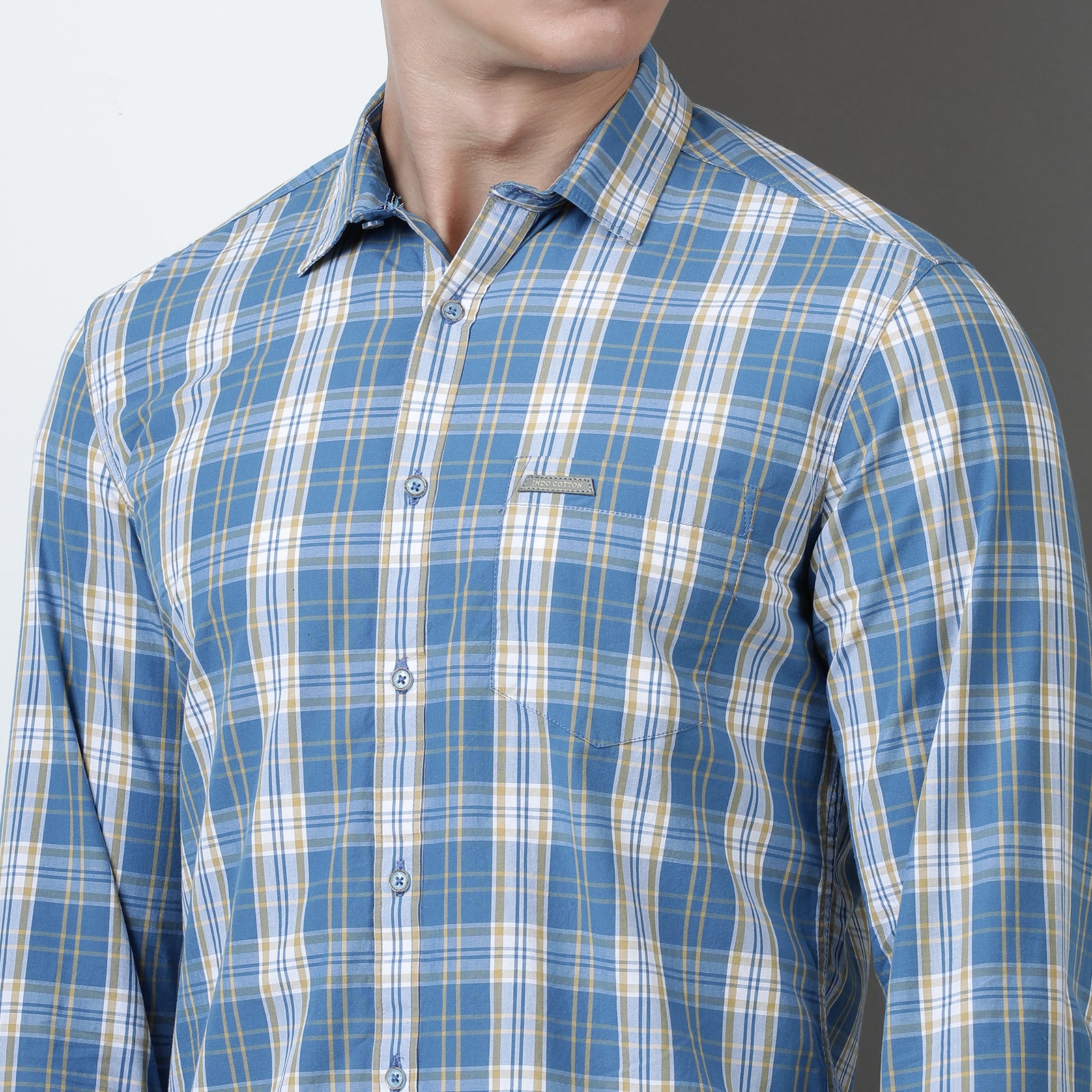 Blue Yarn Dyed Checks Full Sleeve Shirt