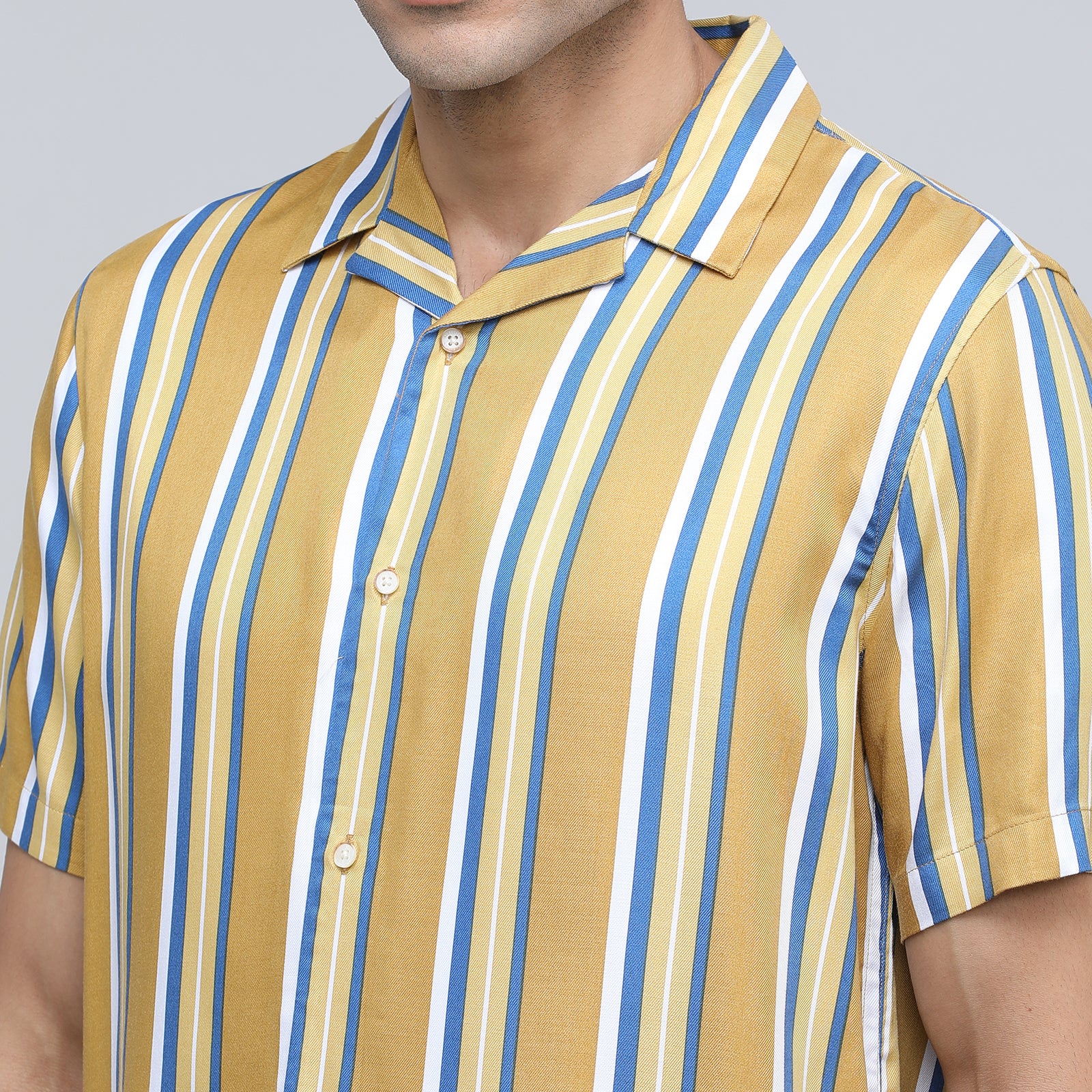 Indo Cotton Men's Striped Half Sleeve Shirt