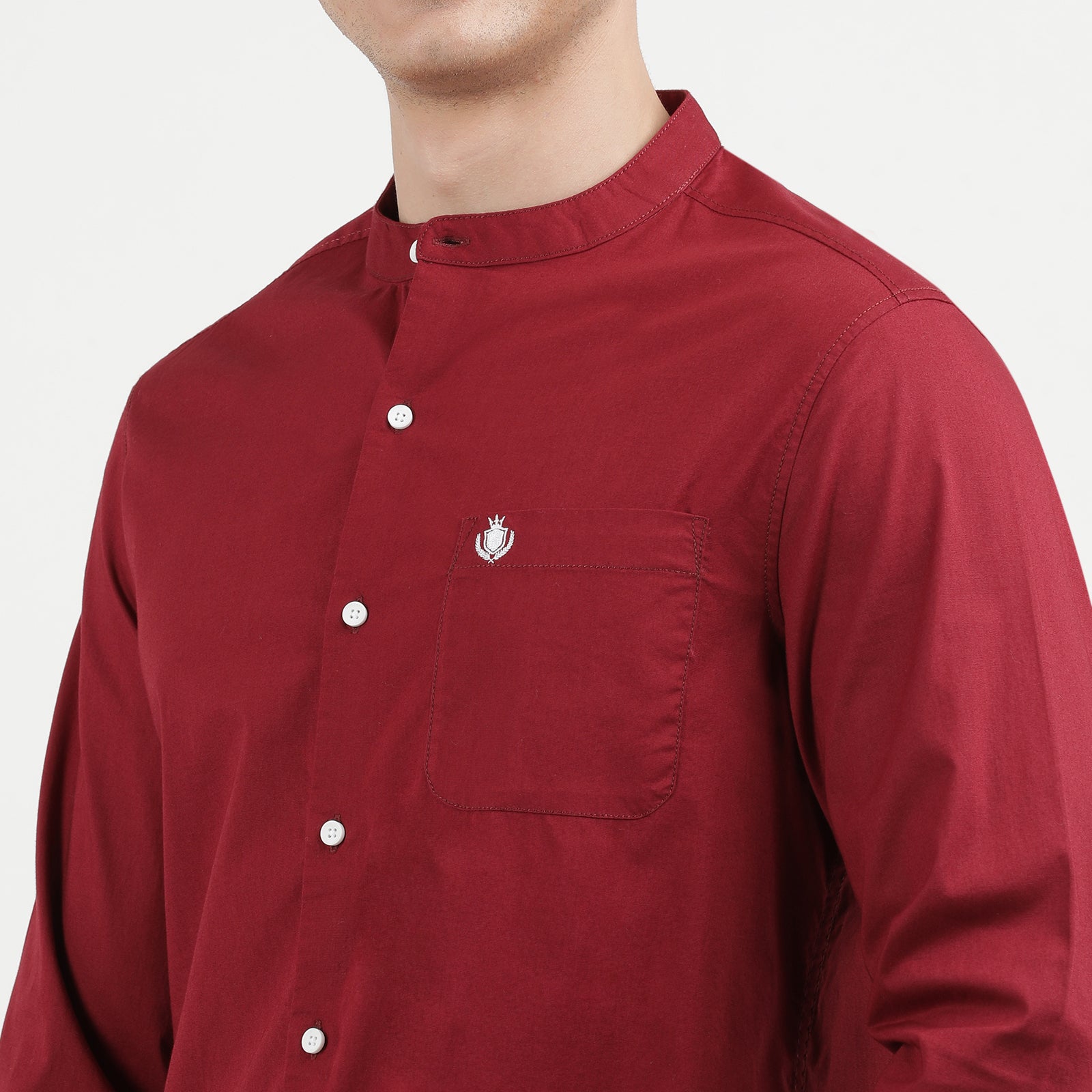 Stylish Tibetan Red Full Sleeve Mandarin Collar Shirt