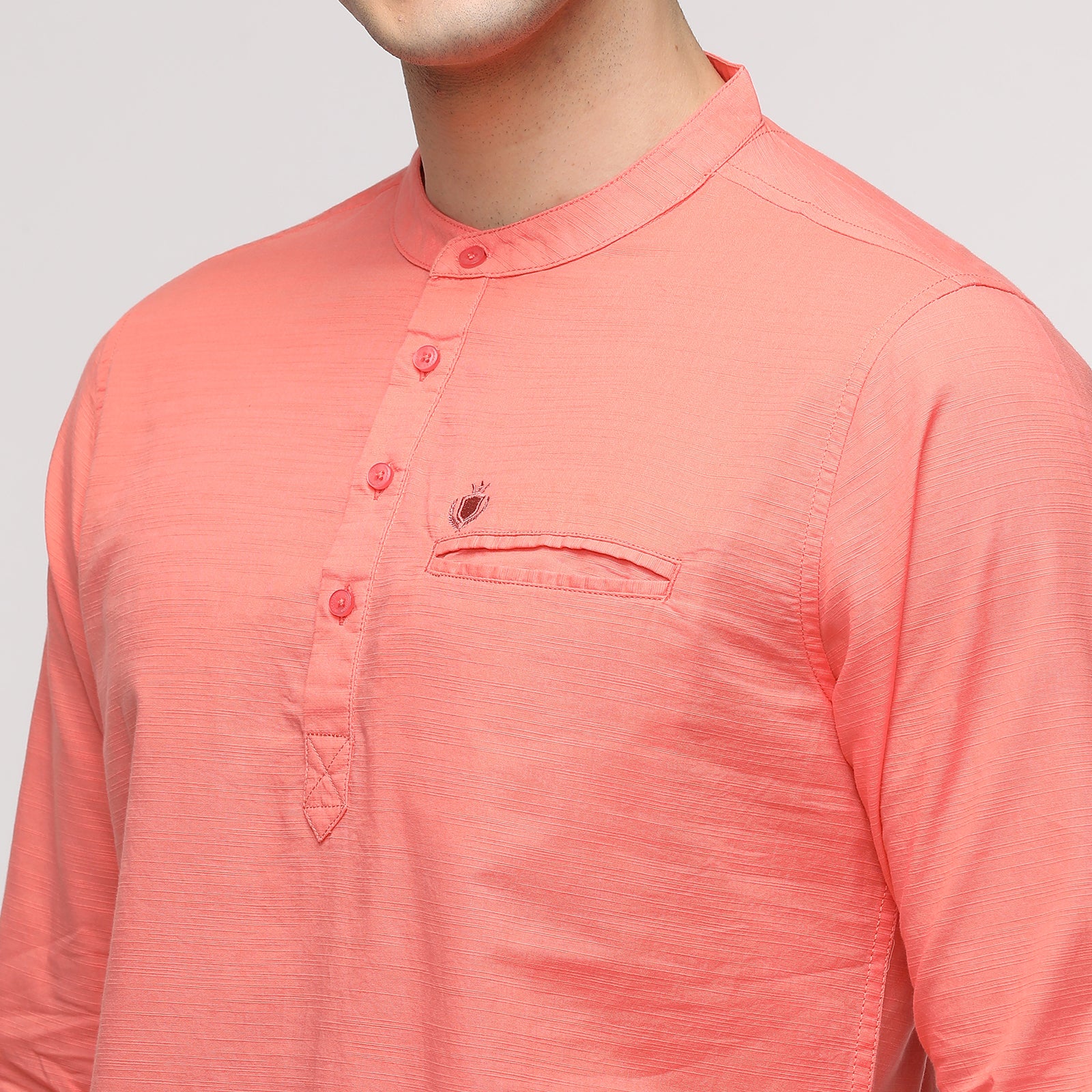 Men's Ocean Coral Full Sleeve Solid Short Kurthi