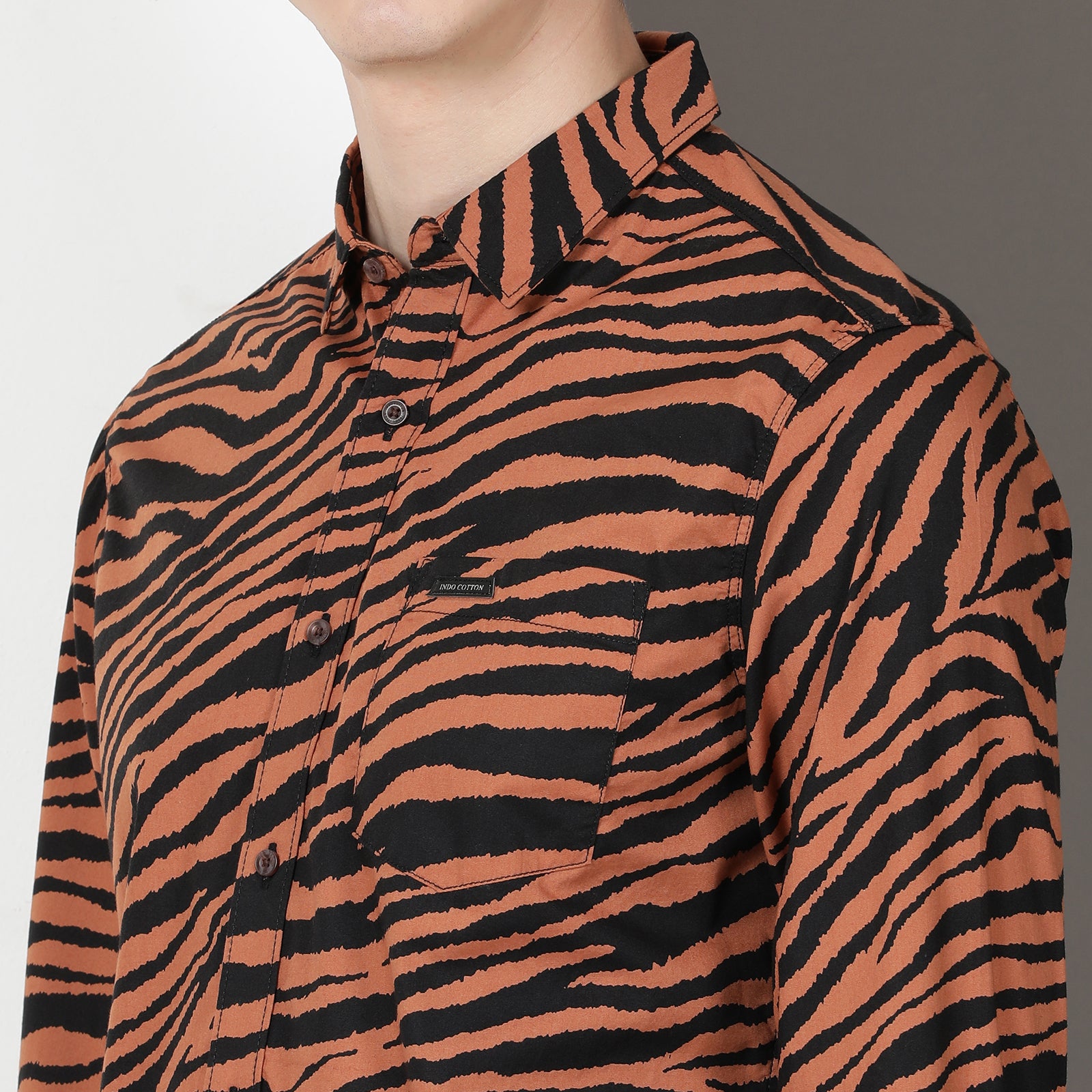 Brown & Black Animal Print Full Sleeve Shirt