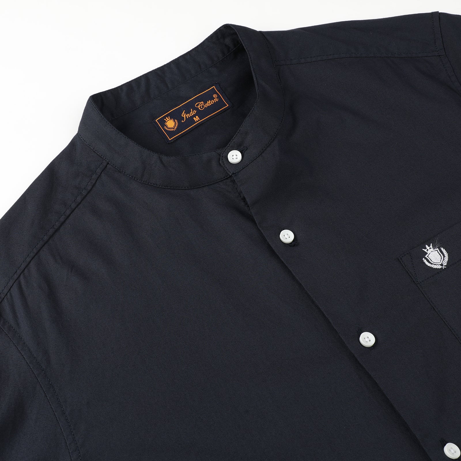 Elegant Dark Navy Mandarin Collar Casual Shirt