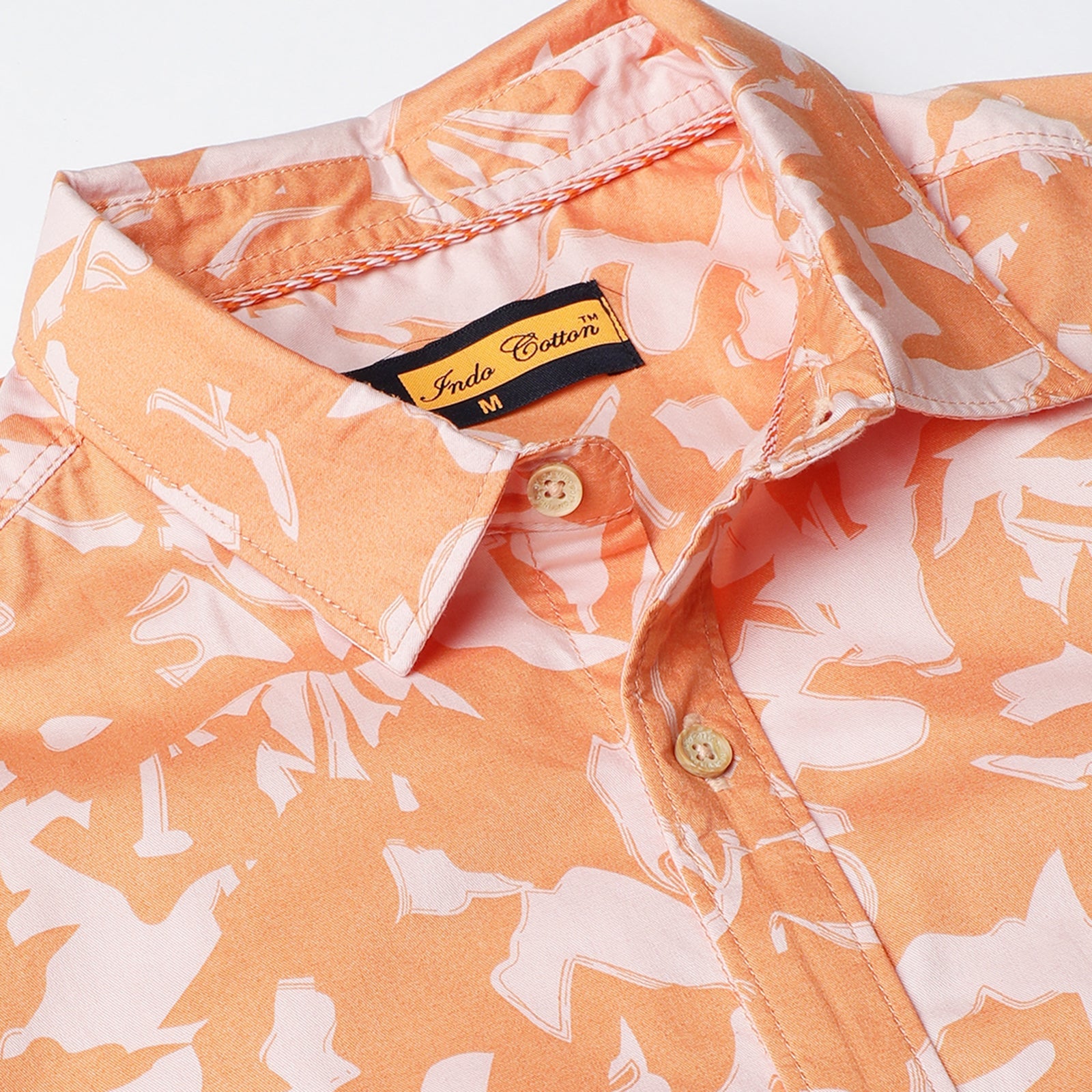 Orange Full Sleeve Floral Printed Shirt