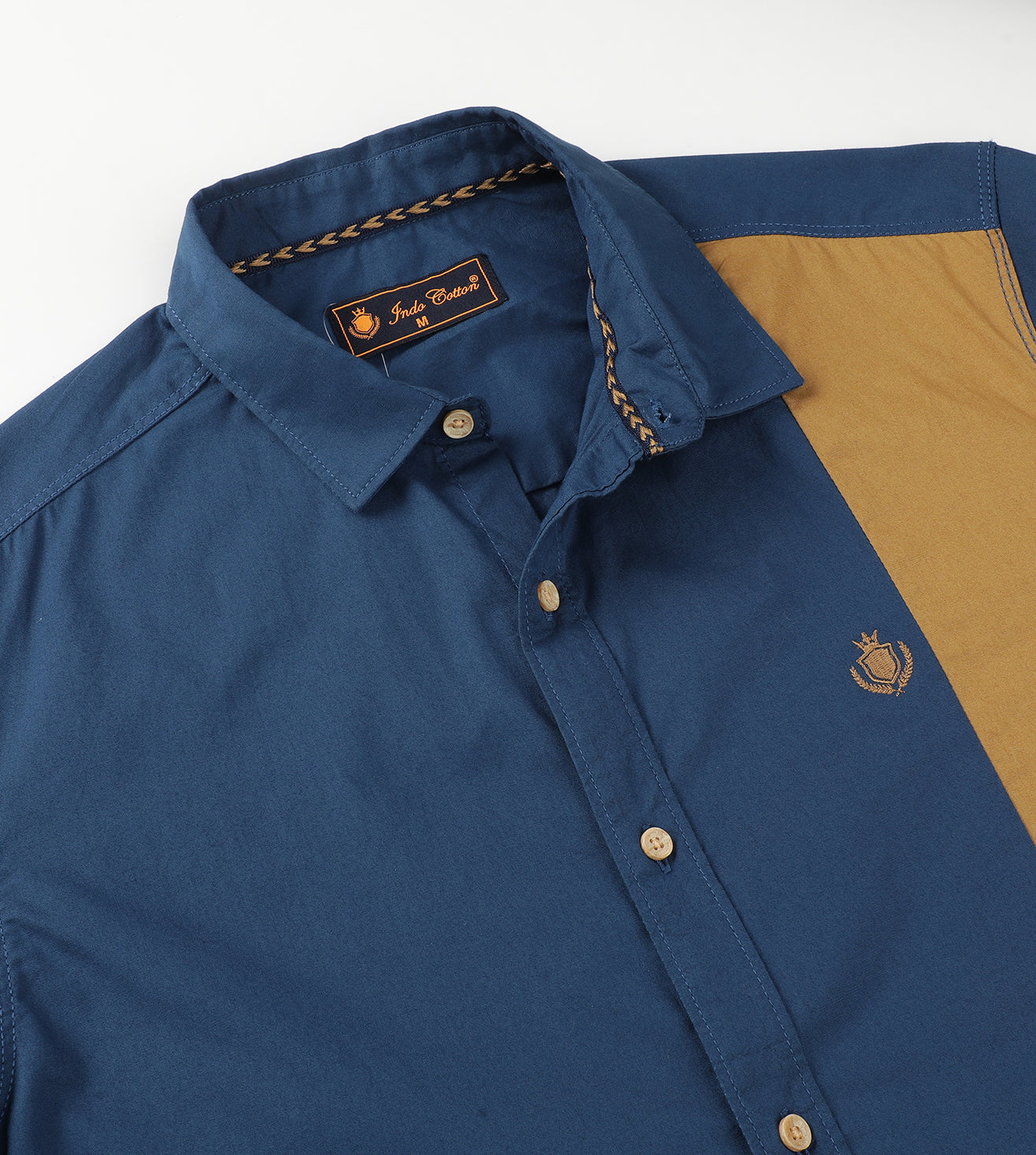 Poseidon Blue and Grit Colored Cut and Sew Full Sleeve Casual Shirt