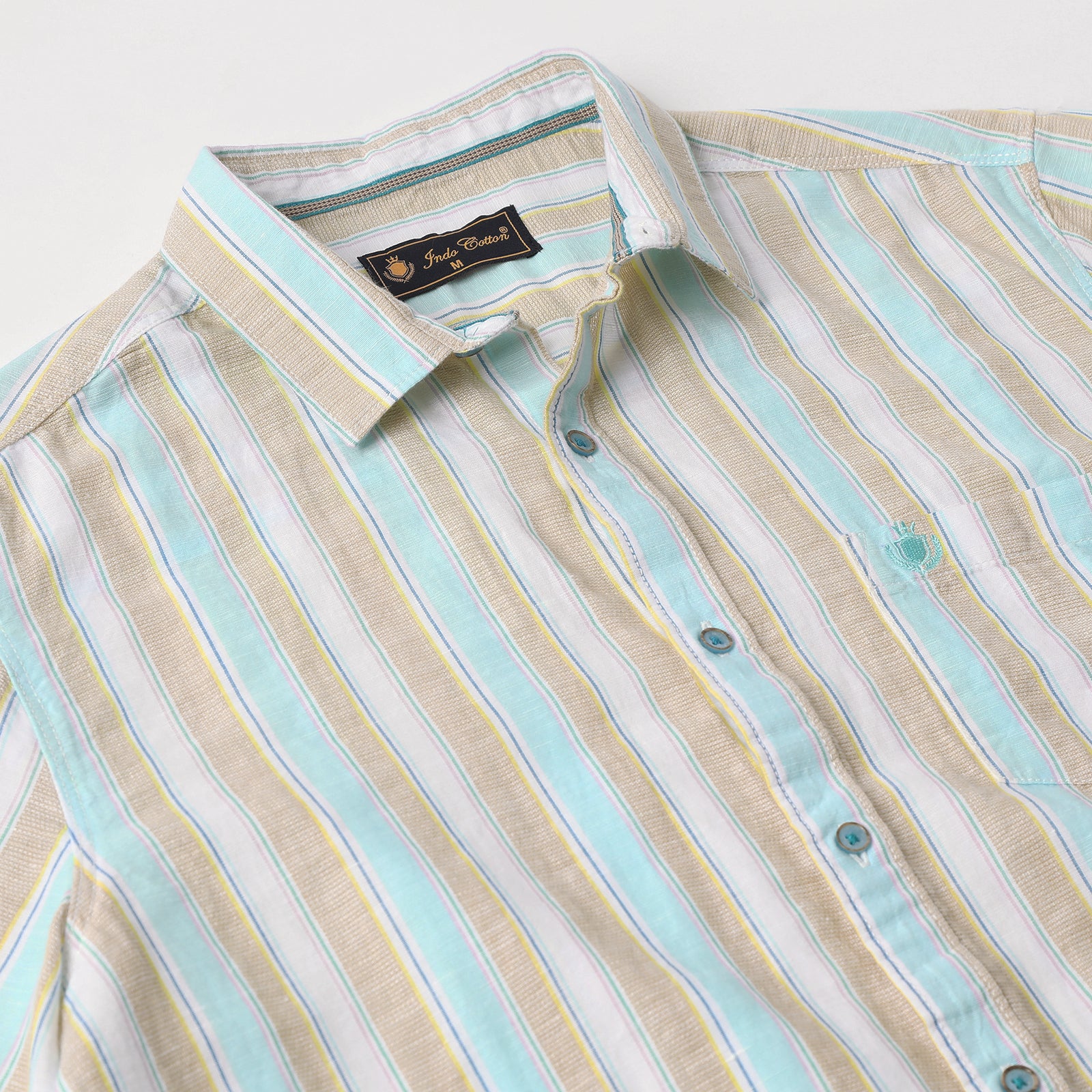 Beige & Blue Striped Full Sleeve Shirt