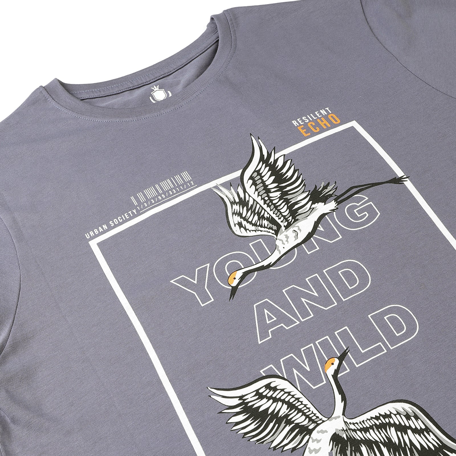 Men's Grisaille Young And Wild  Crew Neck Printed T-Shirt