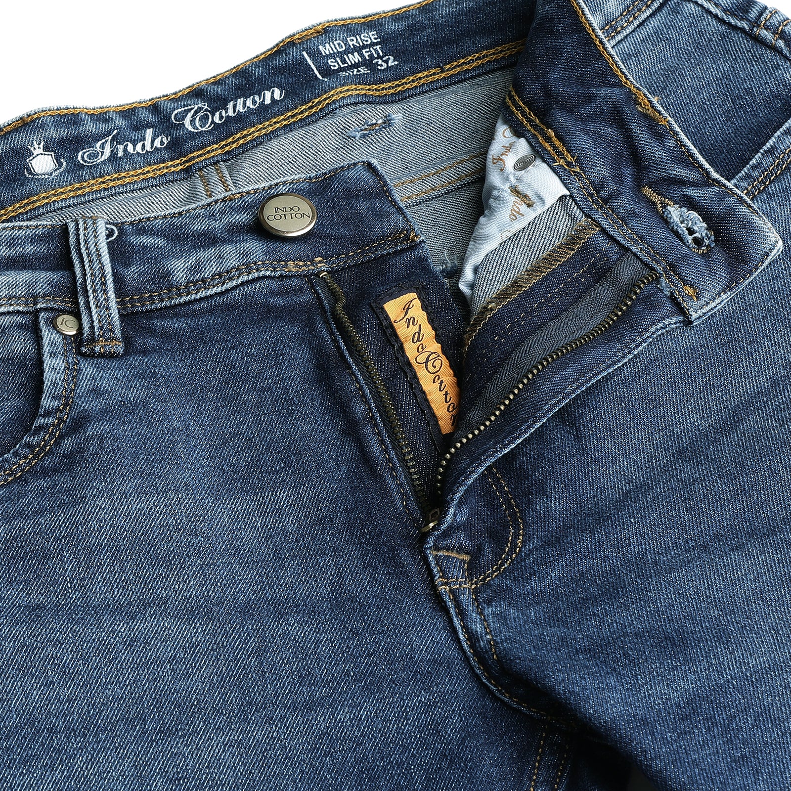 Navy Colored Light Wash Slim Fit Denim Pant