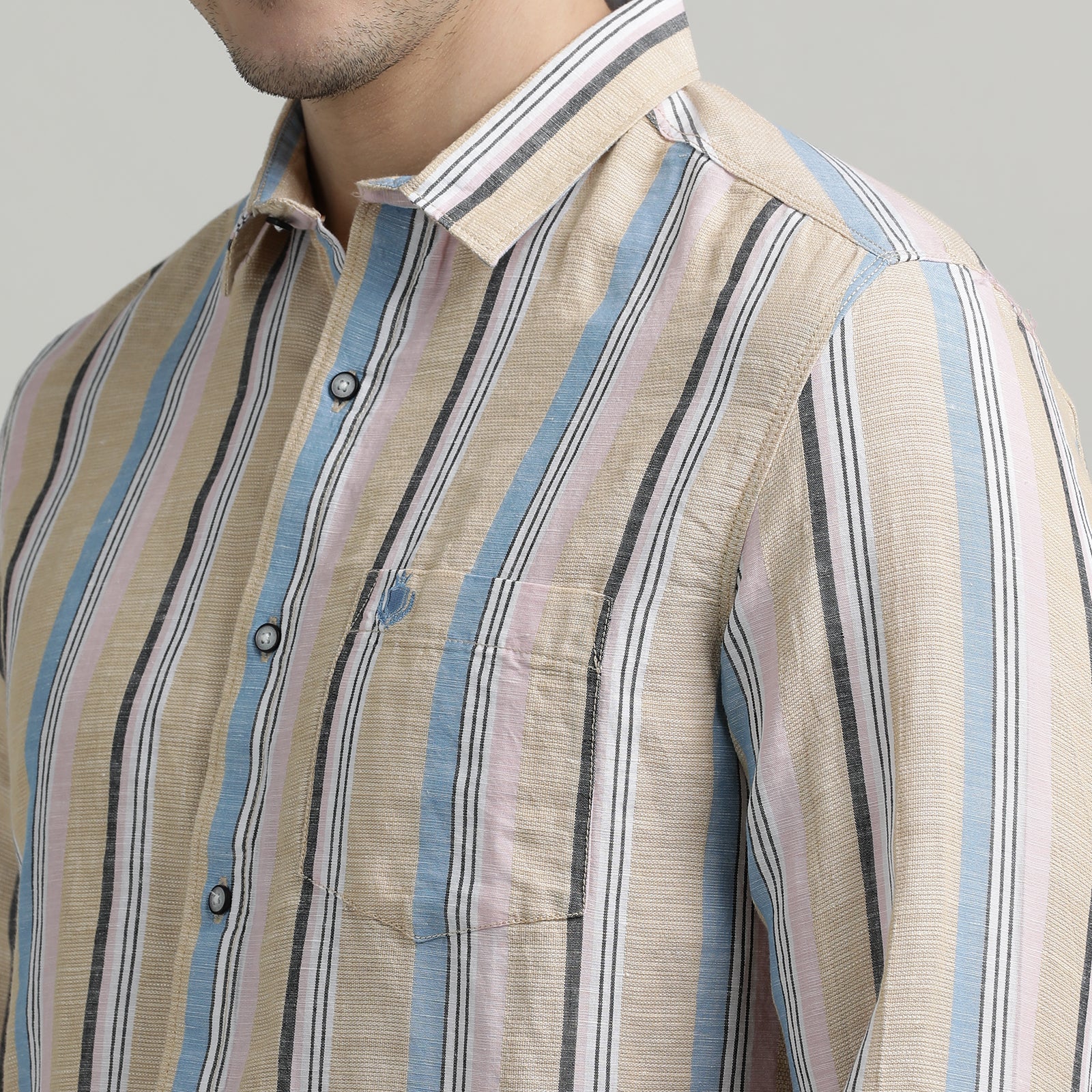 Beige Striped Full Sleeve Shirt